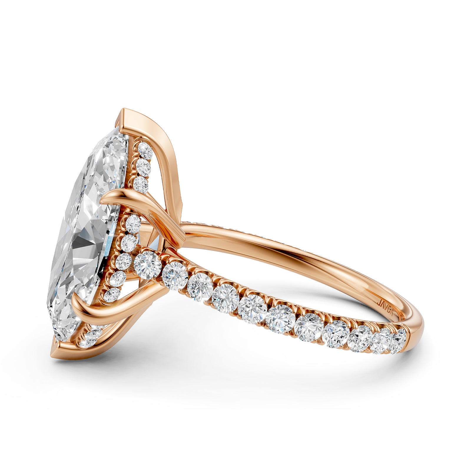 French U Pave Set Hidden Halo Lab Grown Diamond Engagement Ring IGI Certified 3.52 Ctw.