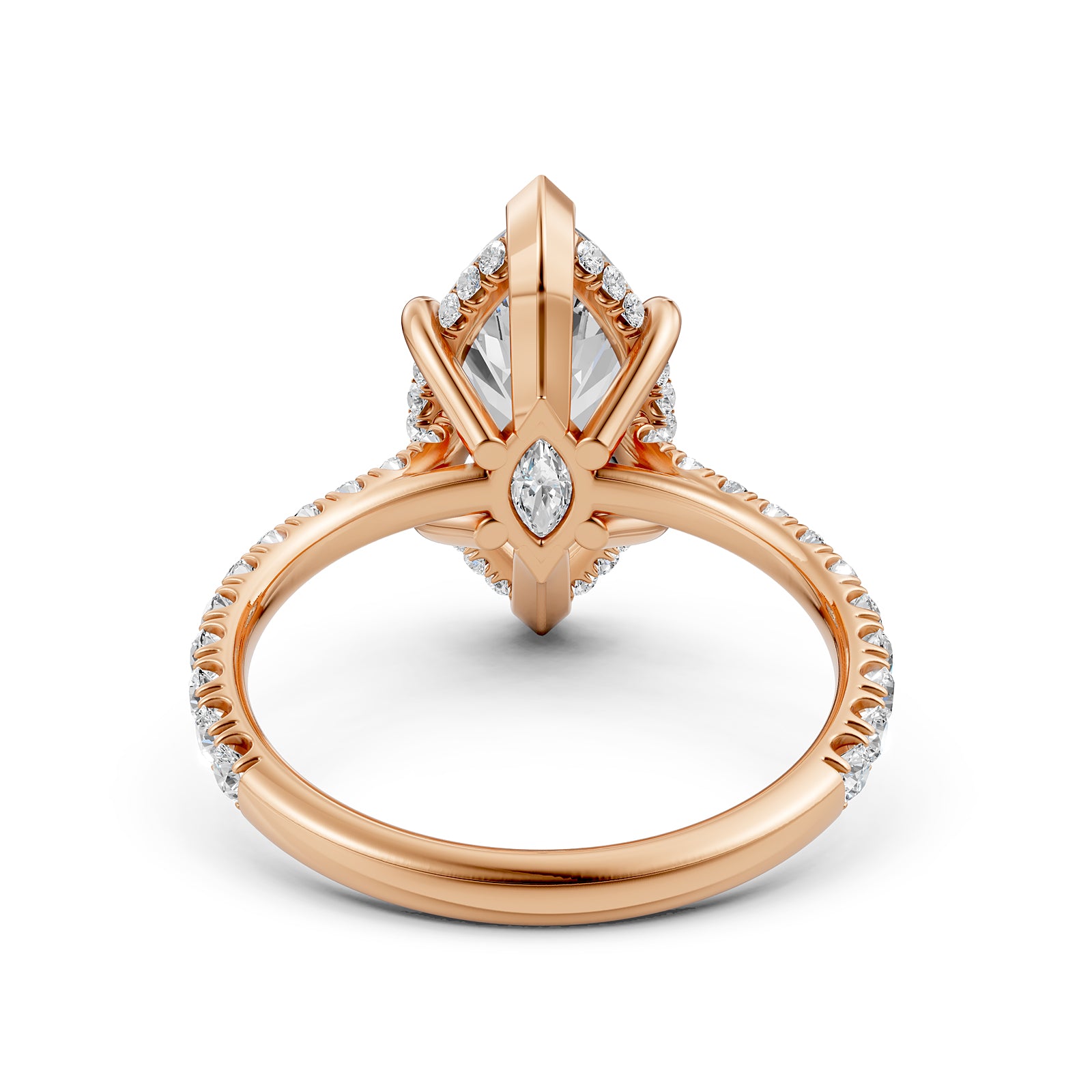 French U Pave Hidden Halo Lab Grown Diamond Marquise Engagement Ring