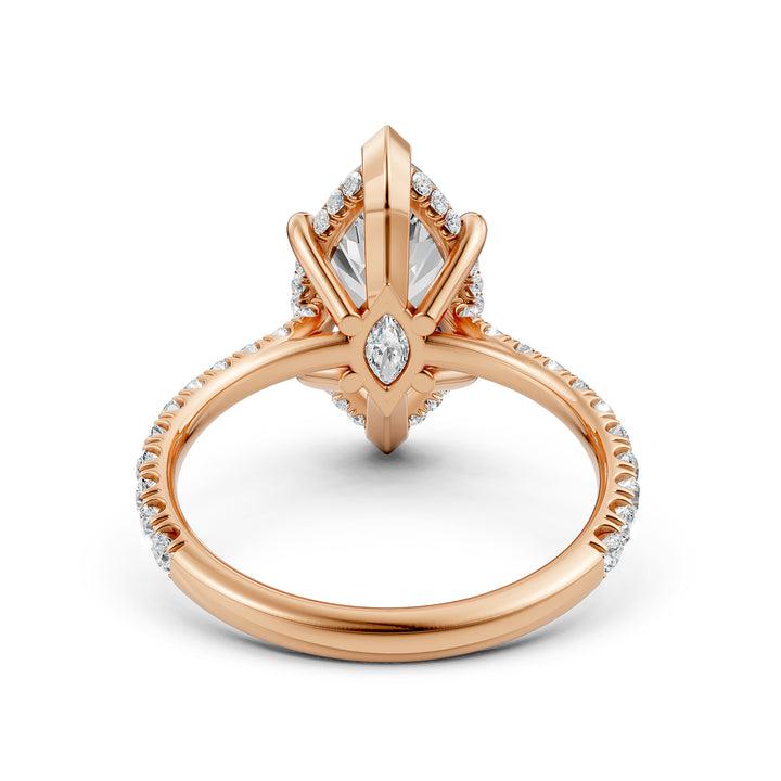 French U Pave Hidden Halo Lab Grown Diamond Marquise Engagement Ring