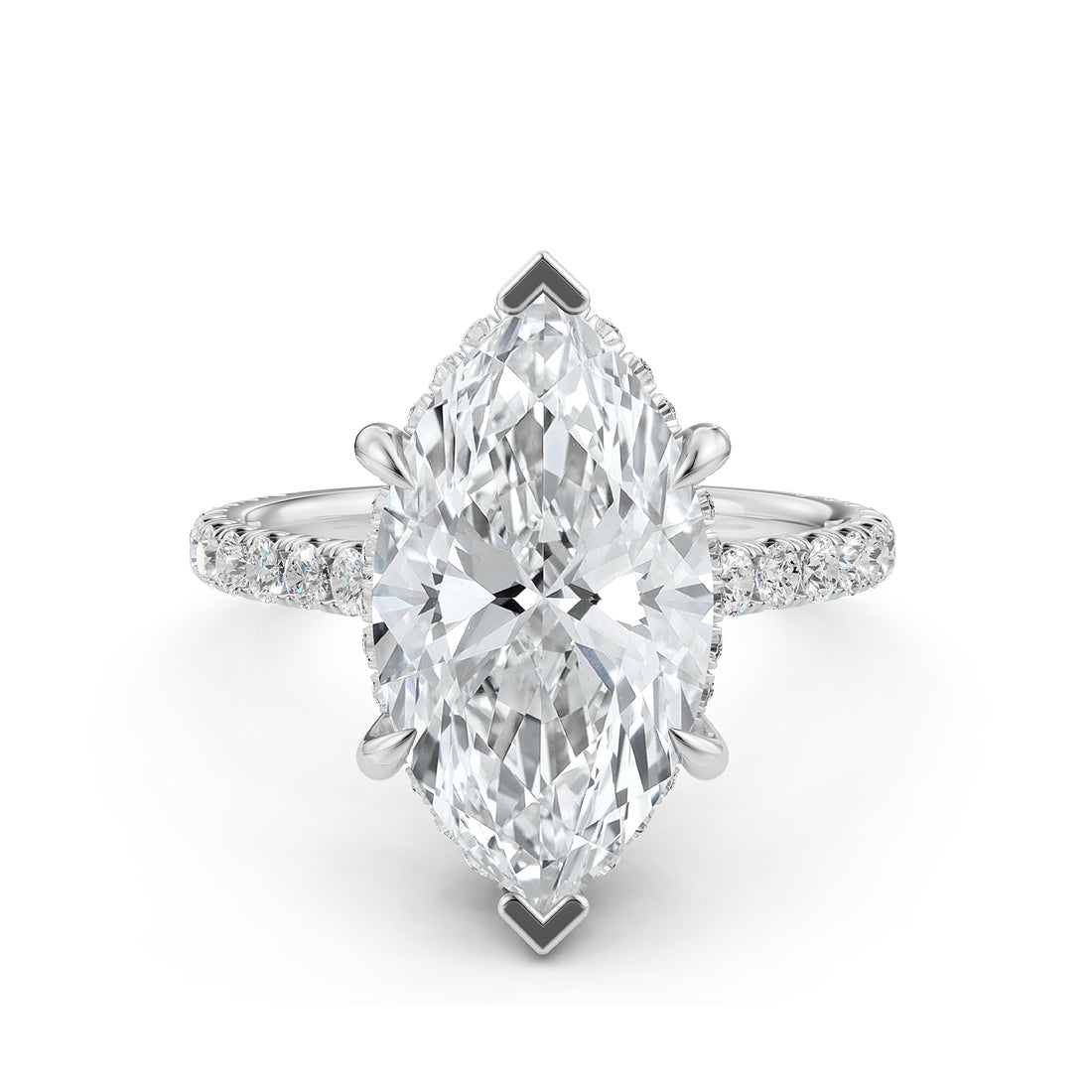 French U Pave Set Hidden Halo Lab Grown Diamond Engagement Ring IGI Certified 3.52 Ctw.