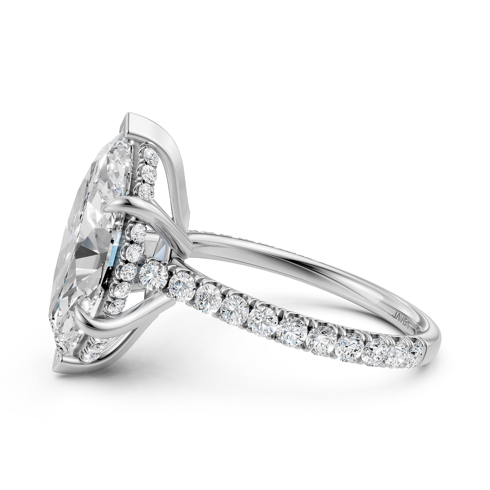French U Pave Hidden Halo Lab Grown Diamond Marquise Engagement Ring