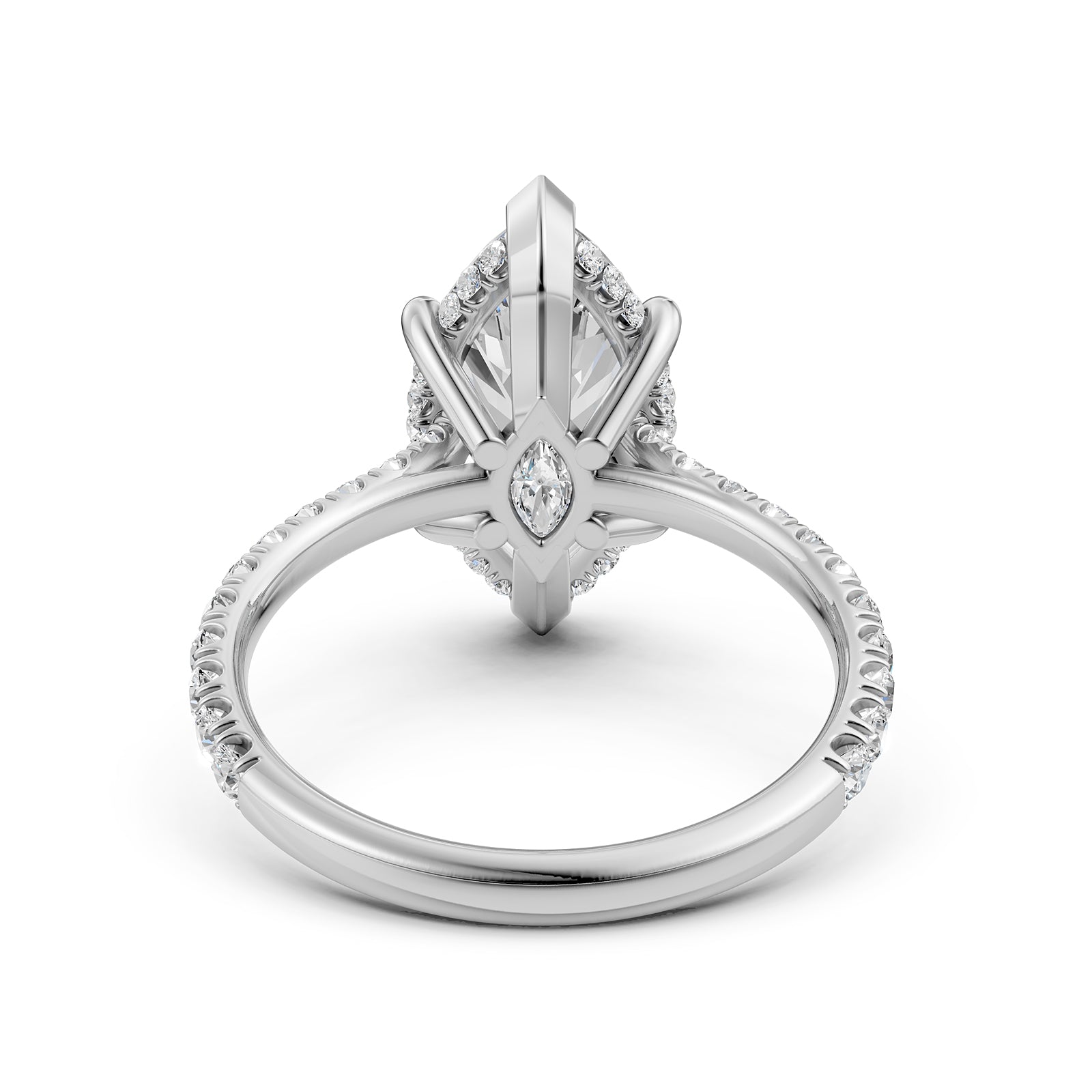 French U Pave Hidden Halo Lab Grown Diamond Marquise Engagement Ring