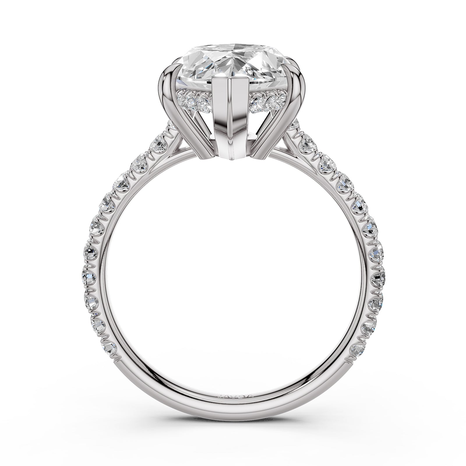French U Pave Set Hidden Halo Lab Grown Diamond Engagement Ring IGI Certified 3.52 Ctw.