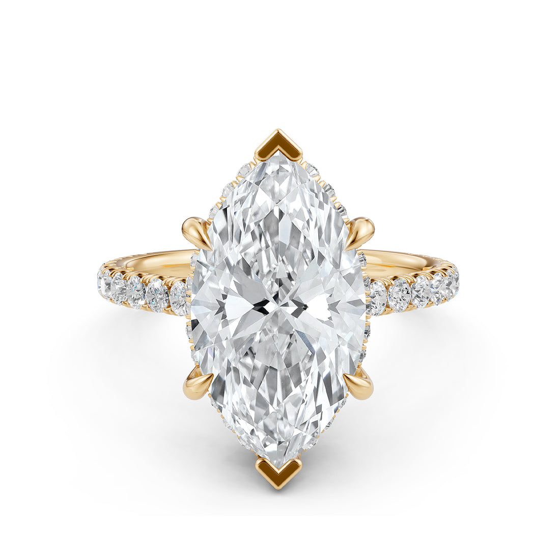 French U Pave Set Hidden Halo Lab Grown Diamond Engagement Ring IGI Certified 3.52 Ctw.