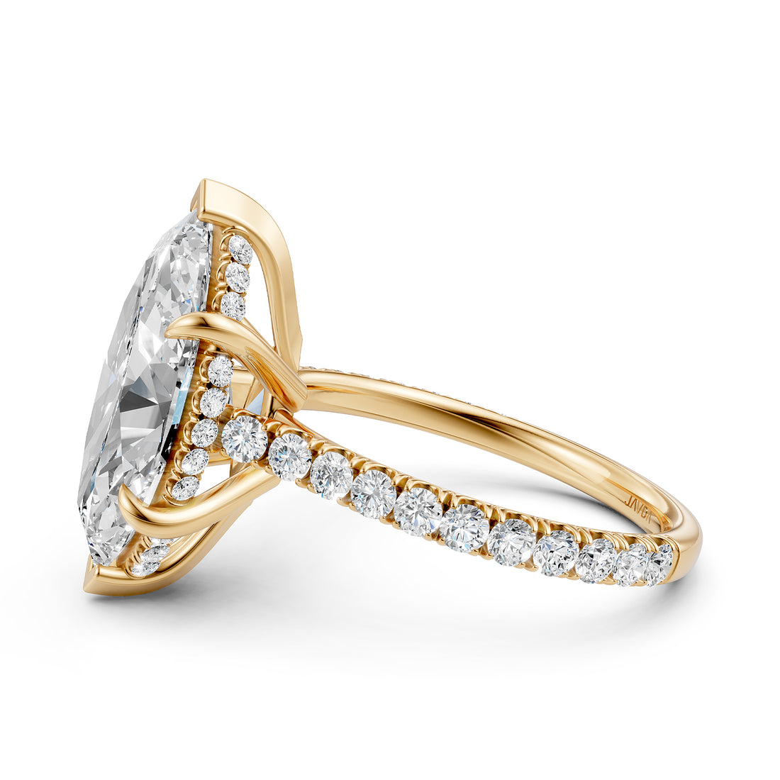 French U Pave Set Hidden Halo Lab Grown Diamond Engagement Ring IGI Certified 3.52 Ctw.