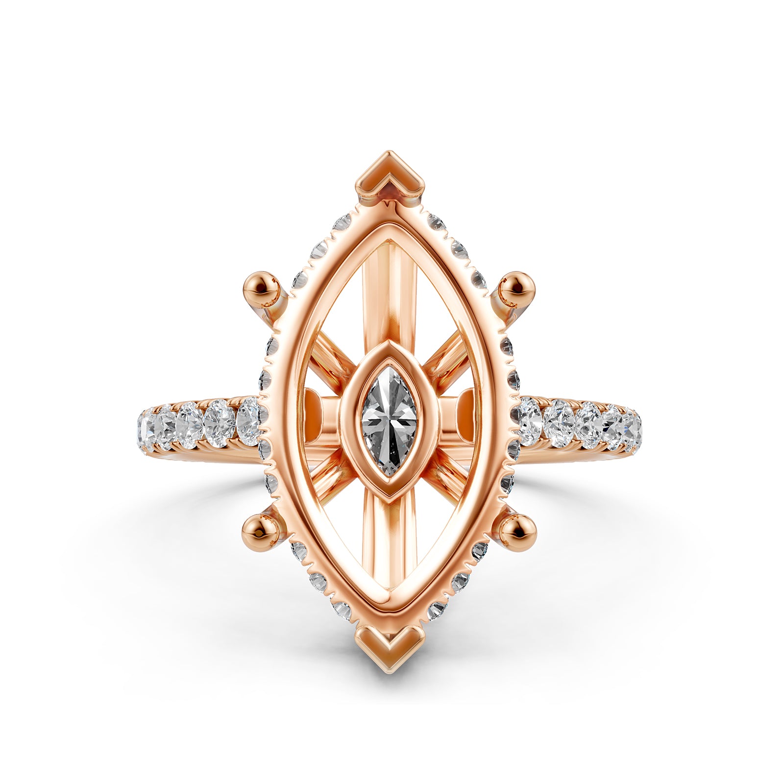 French U Pave Set Hidden Halo Lab Grown Diamond Semi Mount Engagement Ring 0.52 Ct.