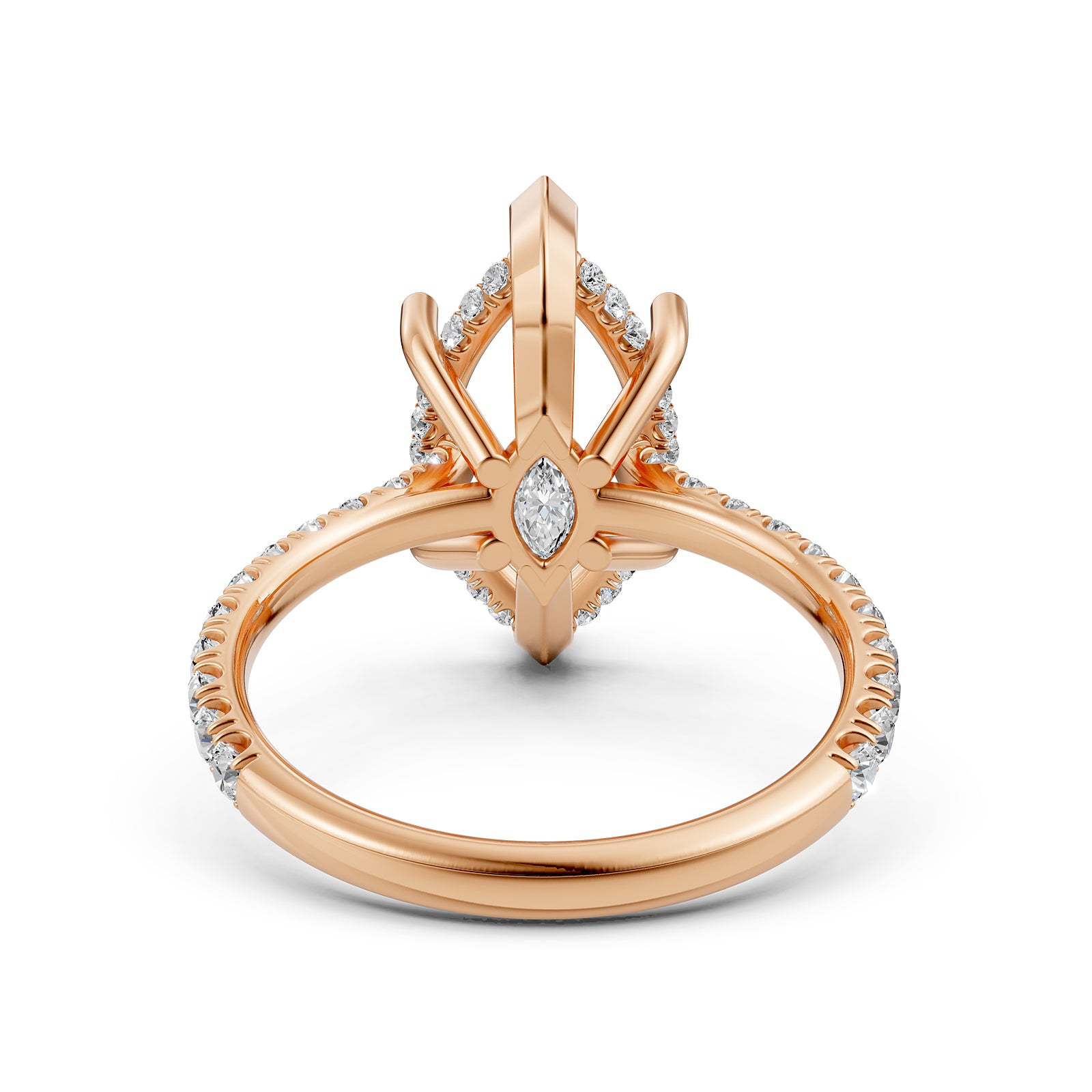 French U Pave Set Hidden Halo Lab Grown Diamond Semi Mount Engagement Ring 0.52 Ct.