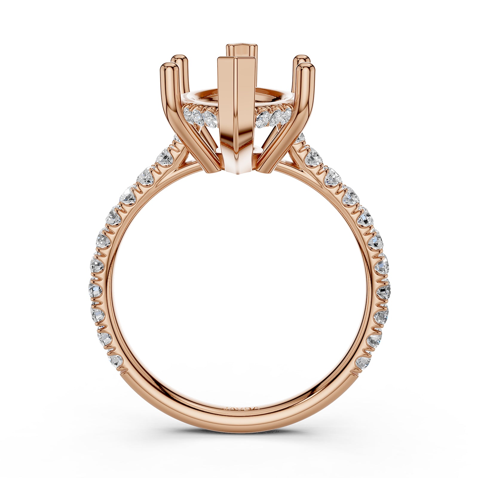 French U Pave Set Hidden Halo Lab Grown Diamond Semi Mount Engagement Ring 0.52 Ct.