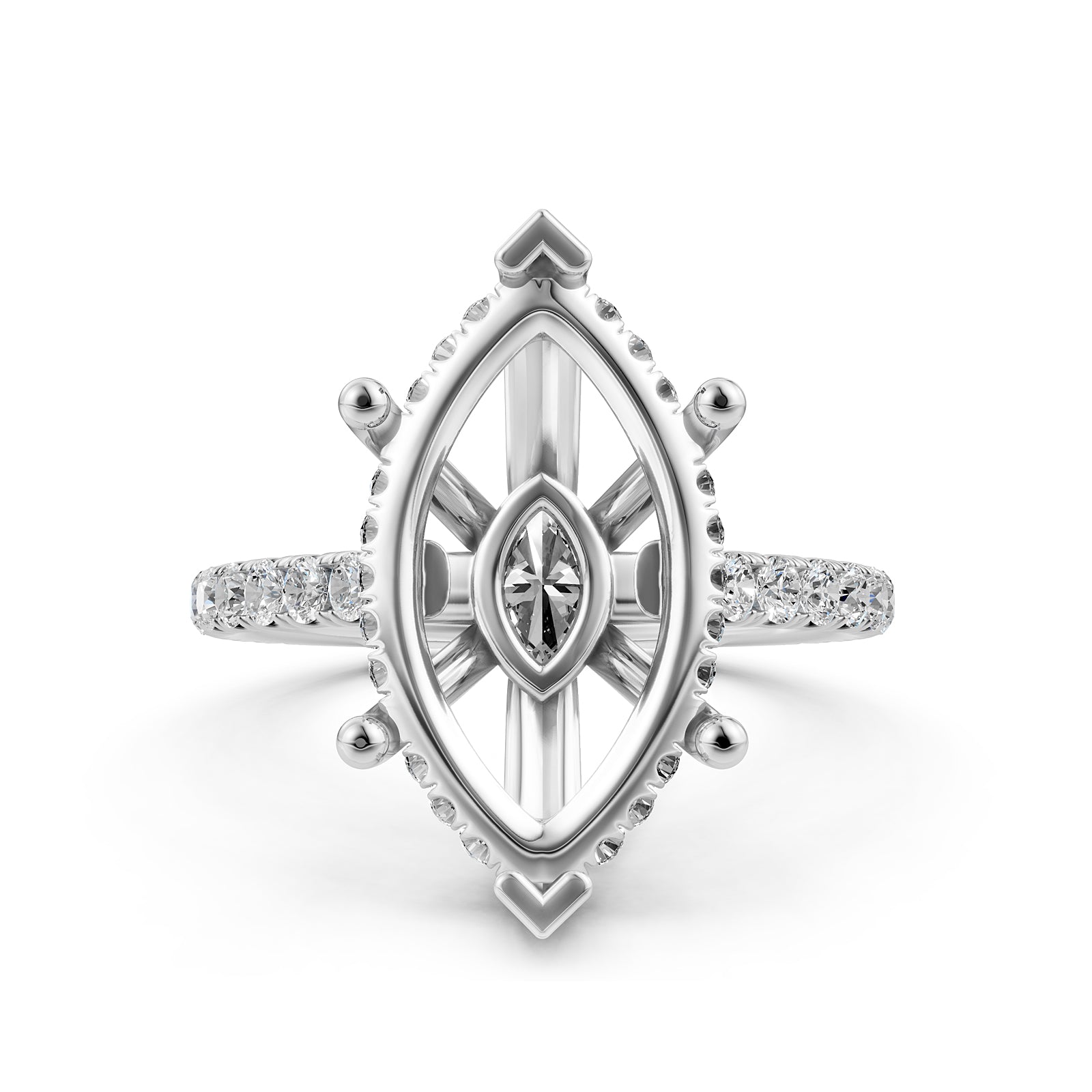 French U Pave Set Hidden Halo Lab Grown Diamond Semi Mount Engagement Ring 0.52 Ct.