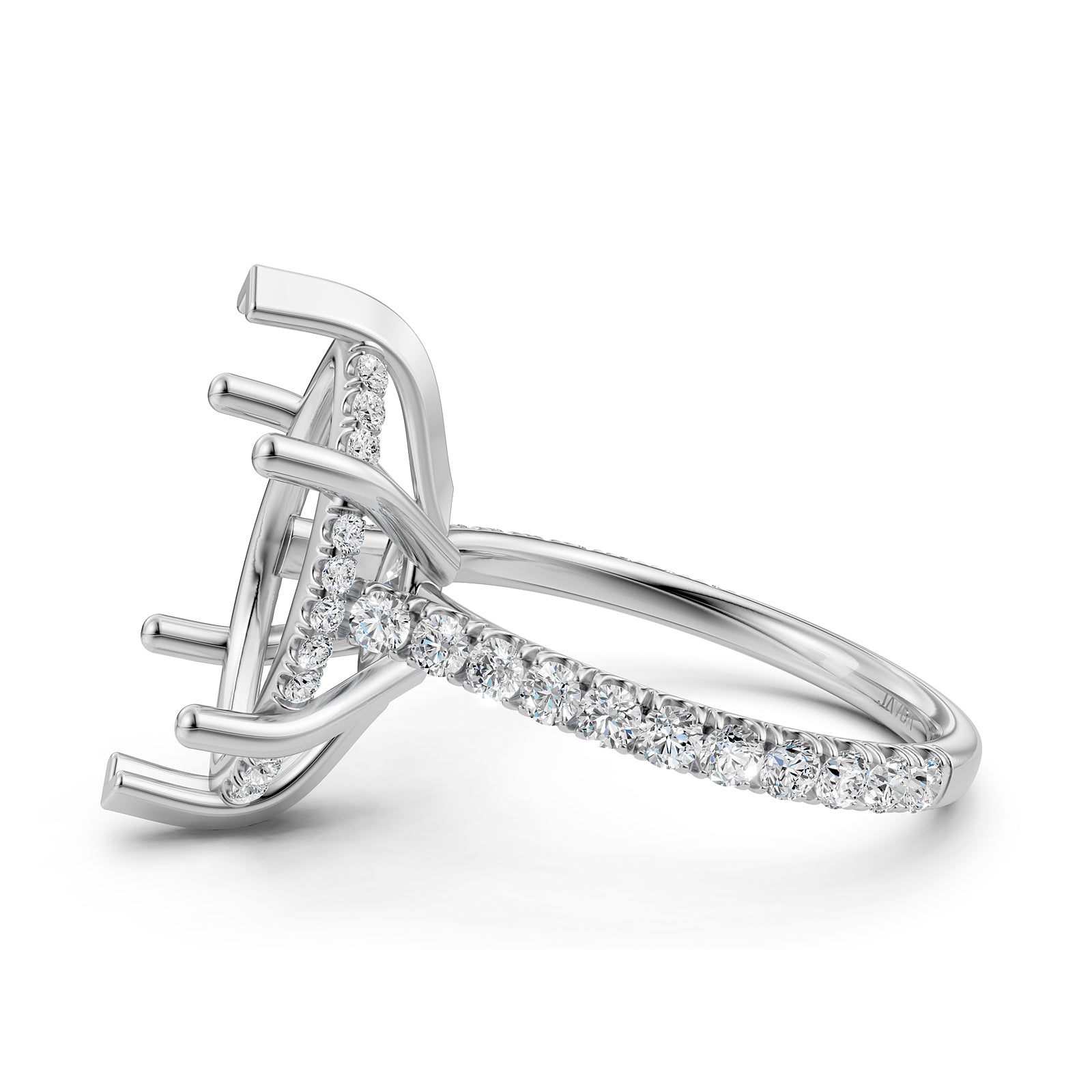 French U Pave Set Hidden Halo Lab Grown Diamond Semi Mount Engagement Ring 0.52 Ct.