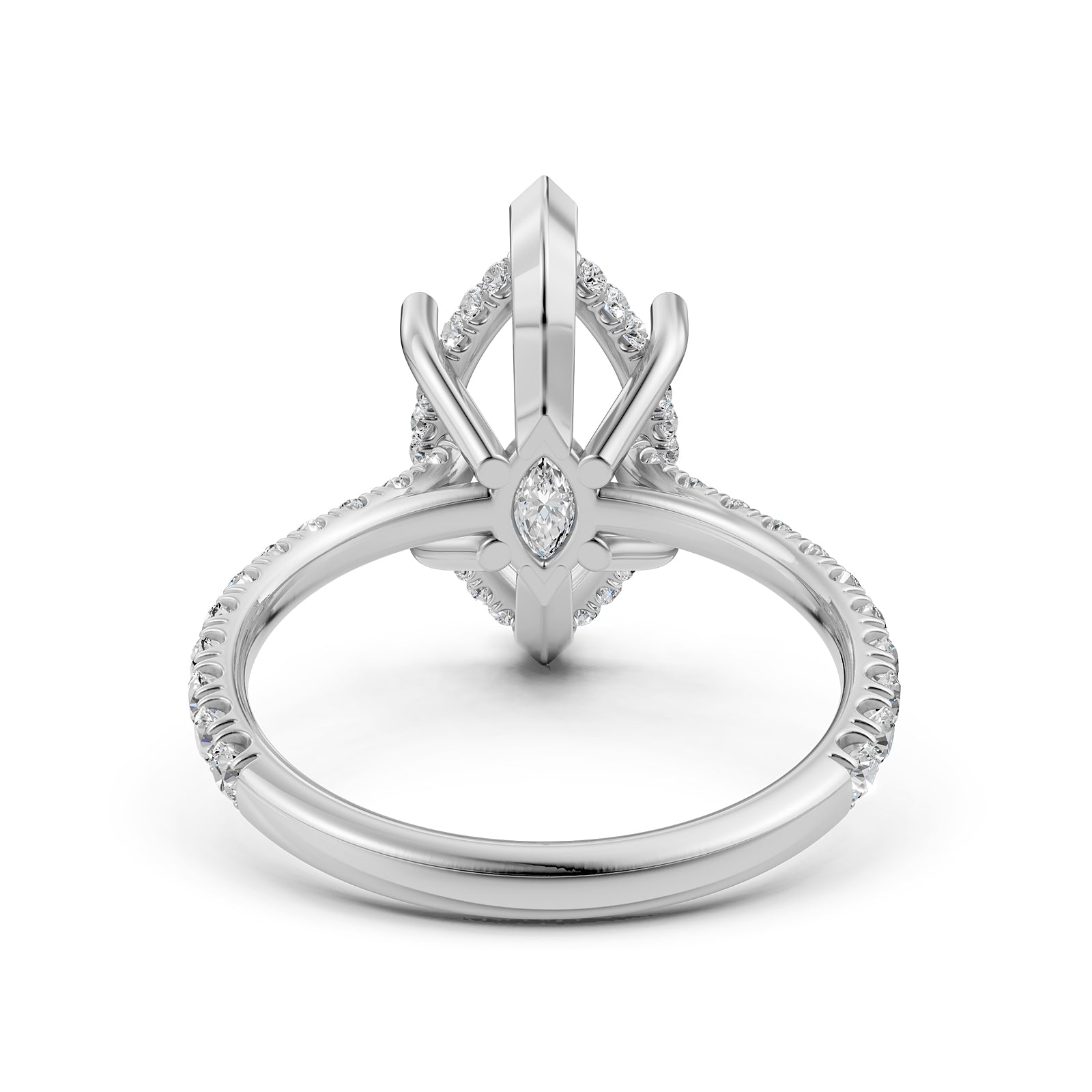 French U Pave Set Hidden Halo Lab Grown Diamond Semi Mount Engagement Ring 0.52 Ct.