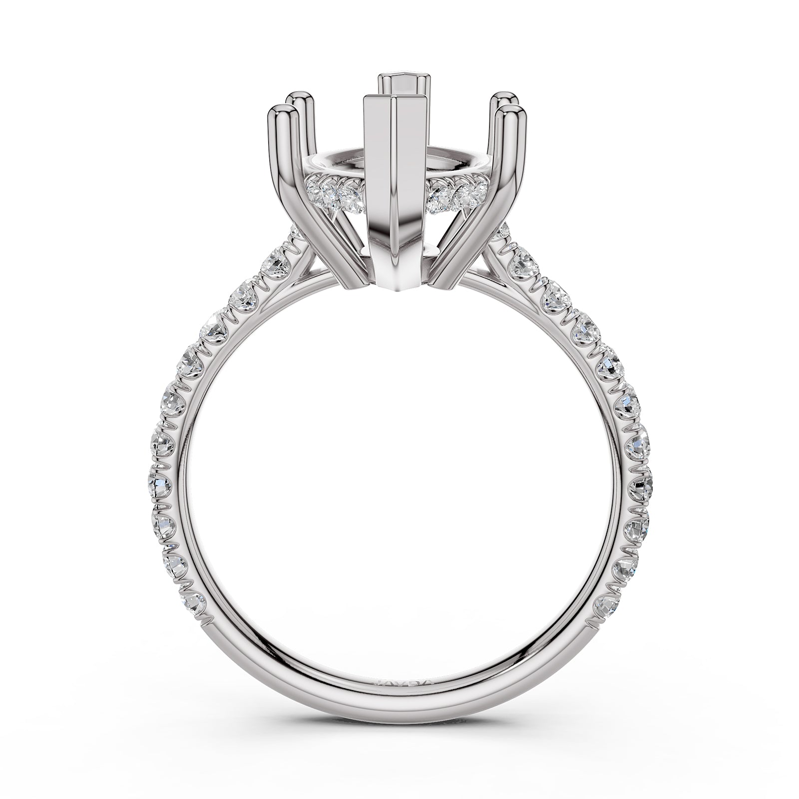 French U Pave Set Hidden Halo Lab Grown Diamond Semi Mount Engagement Ring 0.52 Ct.