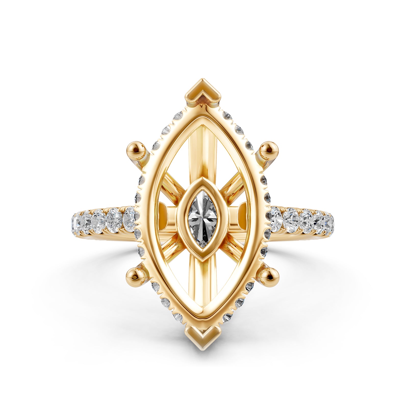 French U Pave Set Hidden Halo Lab Grown Diamond Semi Mount Engagement Ring 0.52 Ct.