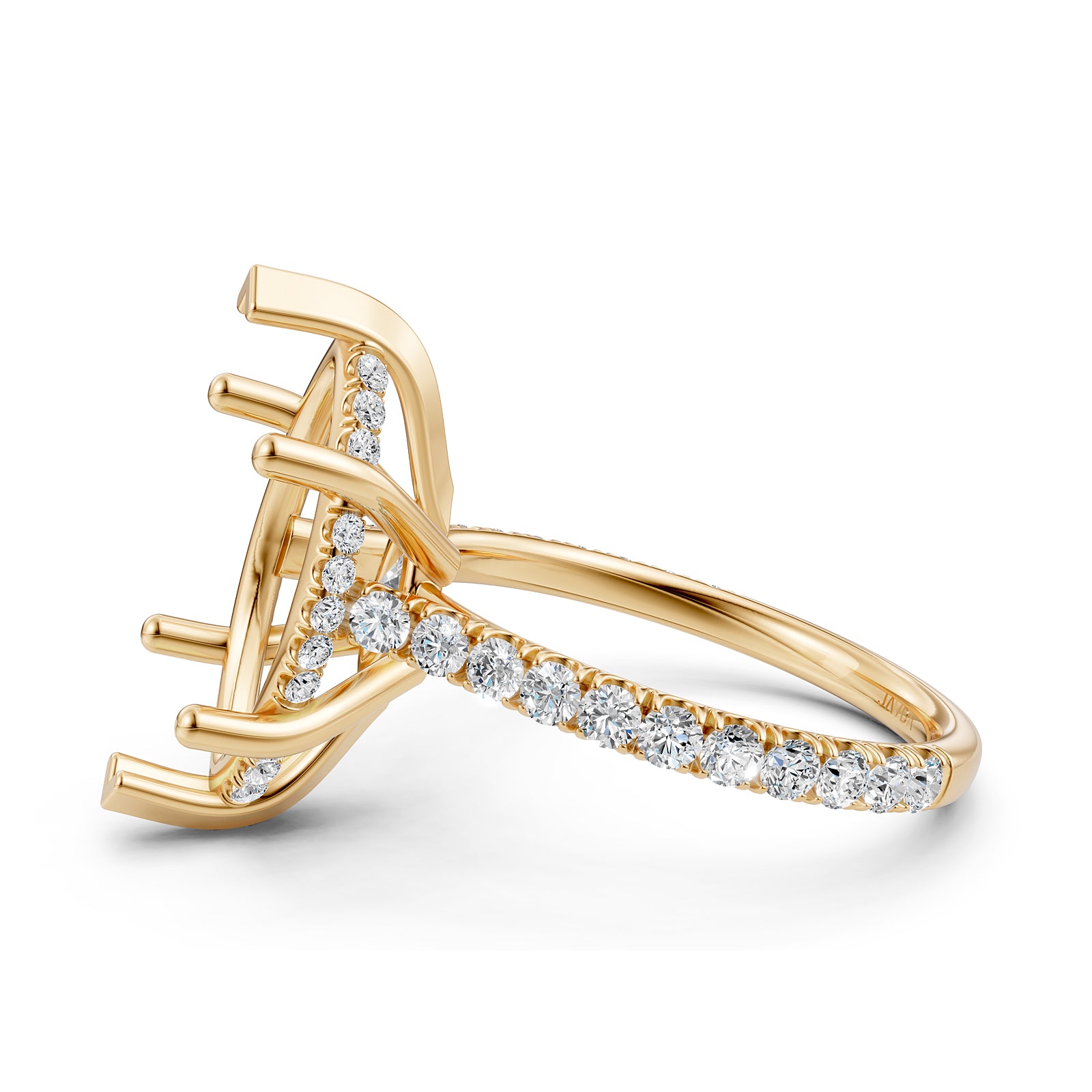 French U Pave Set Hidden Halo Lab Grown Diamond Semi Mount Engagement Ring 0.52 Ct.