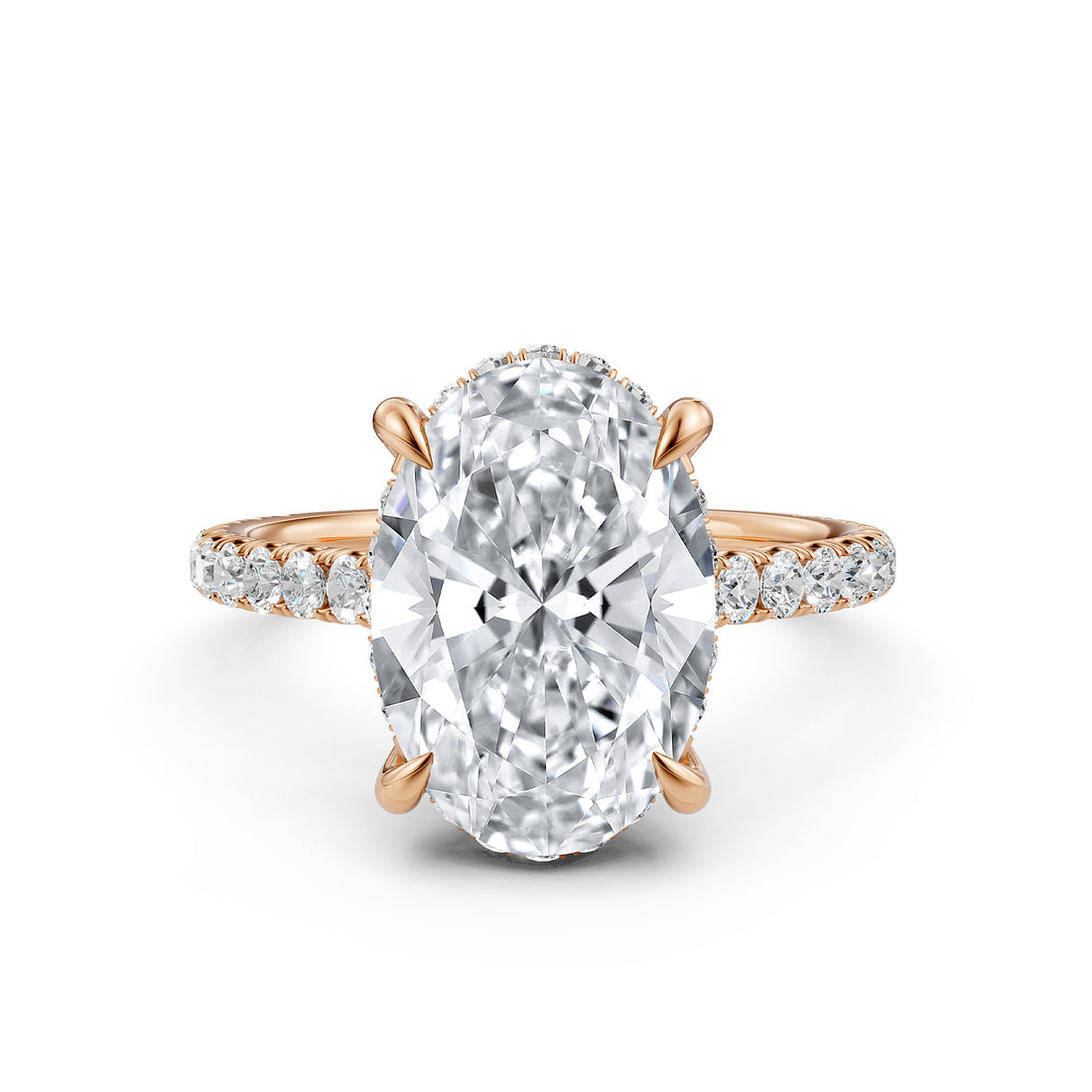 French U Pave Set Hidden Halo Lab Grown Diamond Engagement Ring IGI Certified 3.52 Ctw.