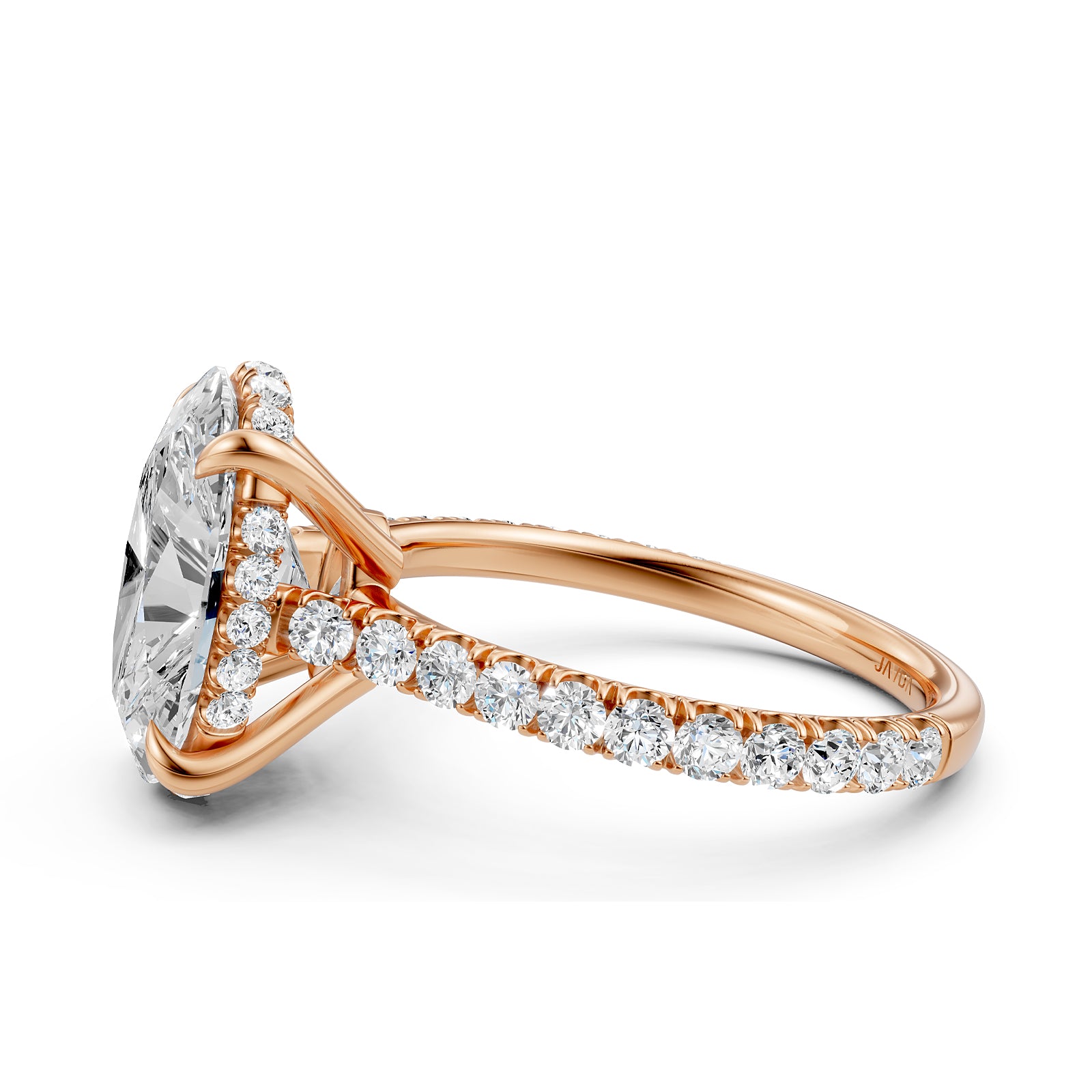 French U Pave Set Hidden Halo Lab Grown Diamond Engagement Ring IGI Certified 3.52 Ctw.