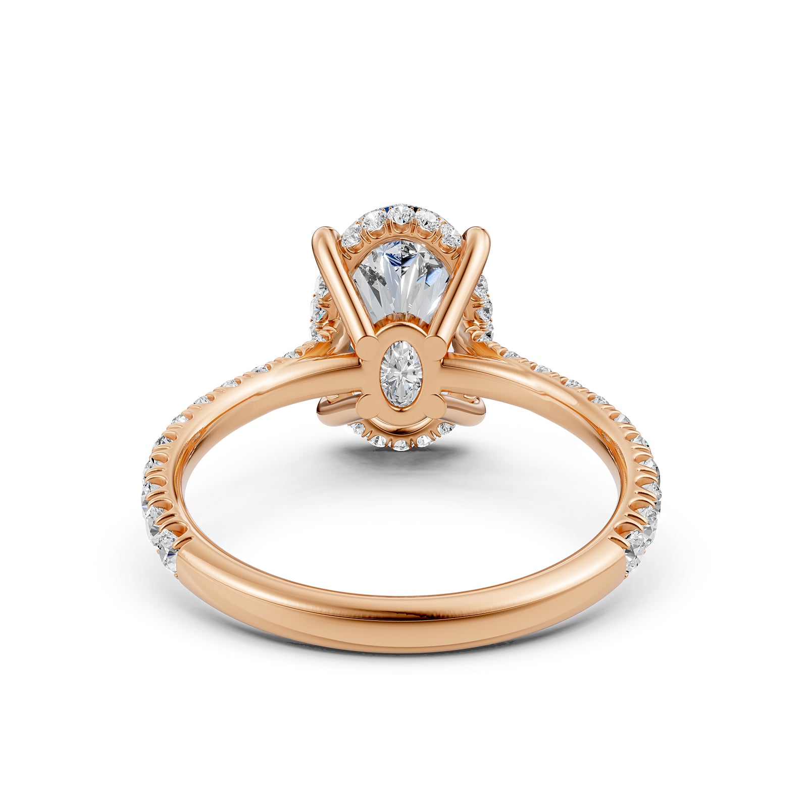 French U Pave Hidden Halo Lab Grown Diamond Oval Engagement Ring