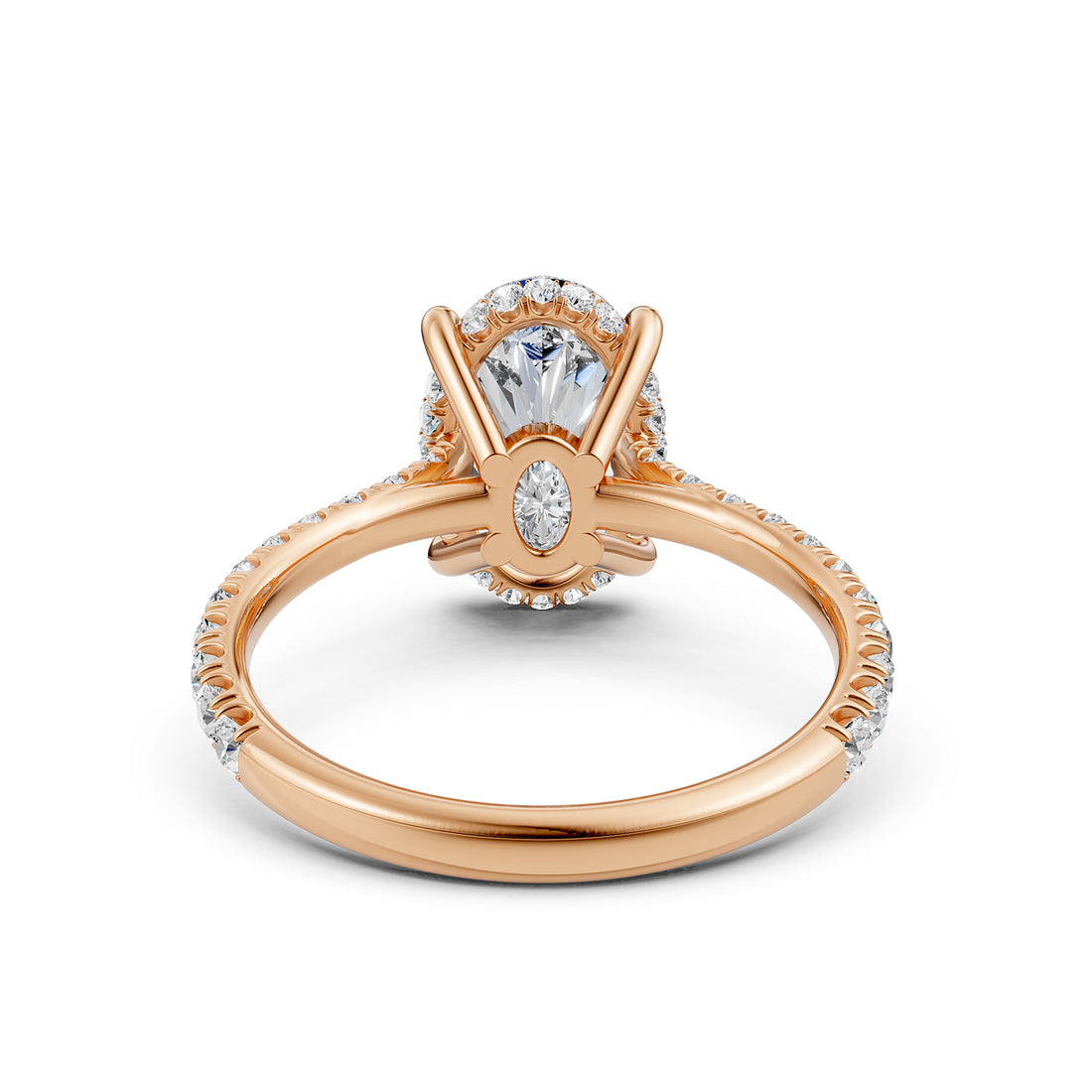 French U Pave Hidden Halo Lab Grown Diamond Oval Engagement Ring