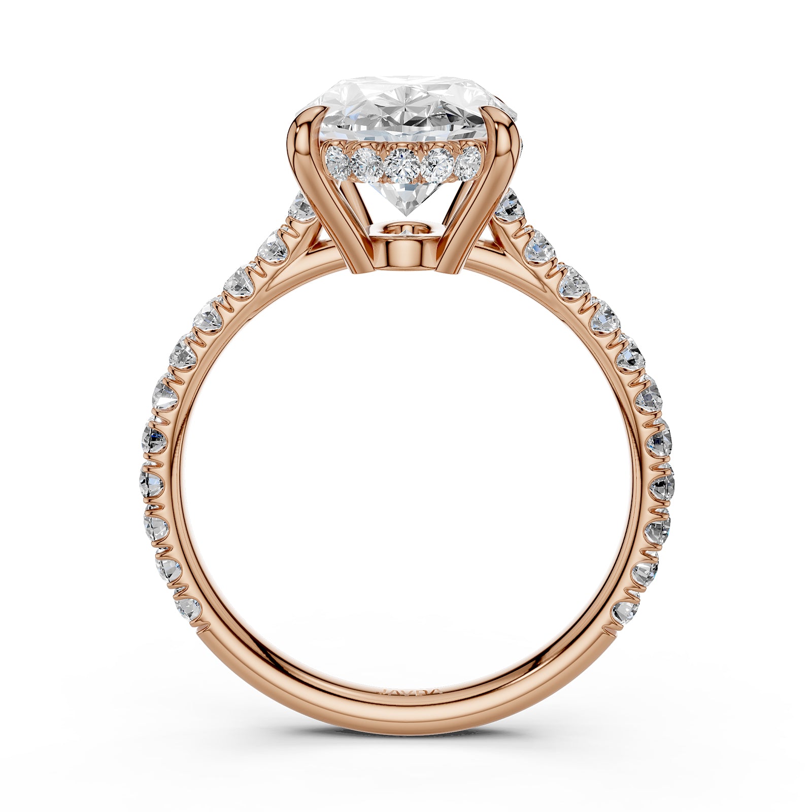 French U Pave Set Hidden Halo Lab Grown Diamond Engagement Ring IGI Certified 3.52 Ctw.