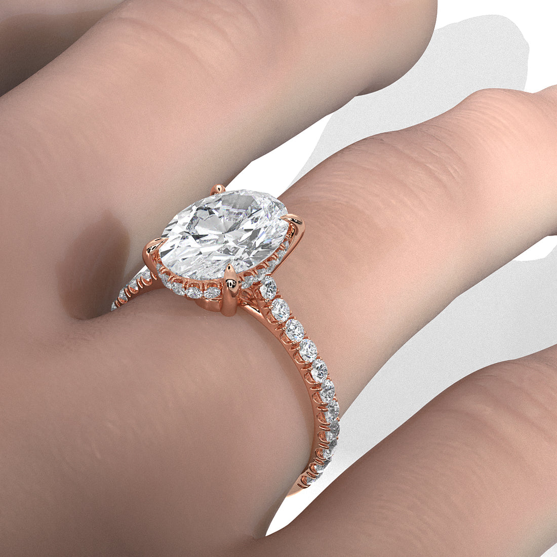 French U Pave Set Hidden Halo Lab Grown Diamond Engagement Ring IGI Certified 3.52 Ctw.