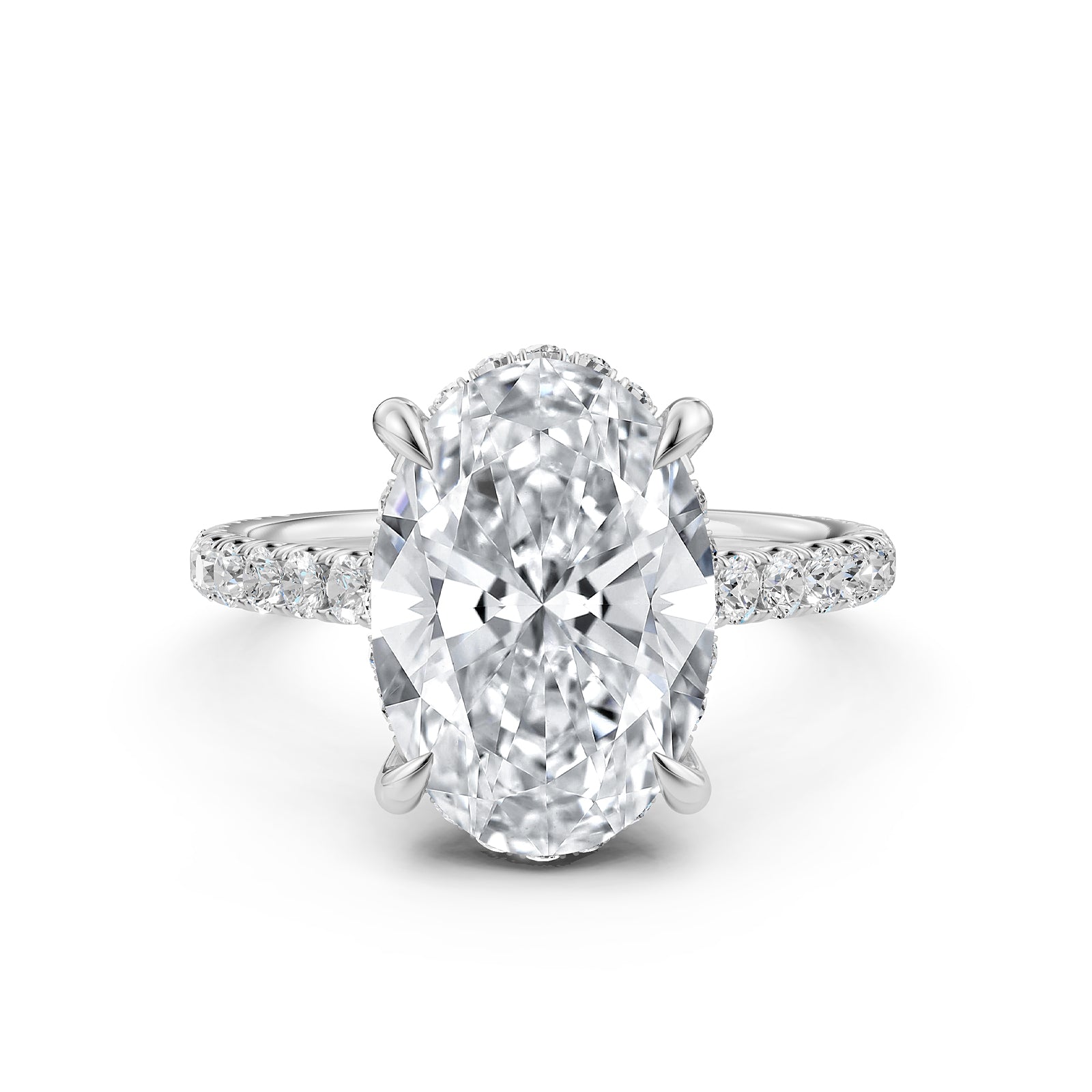 French U Pave Set Hidden Halo Lab Grown Diamond Engagement Ring IGI Certified 3.52 Ctw.