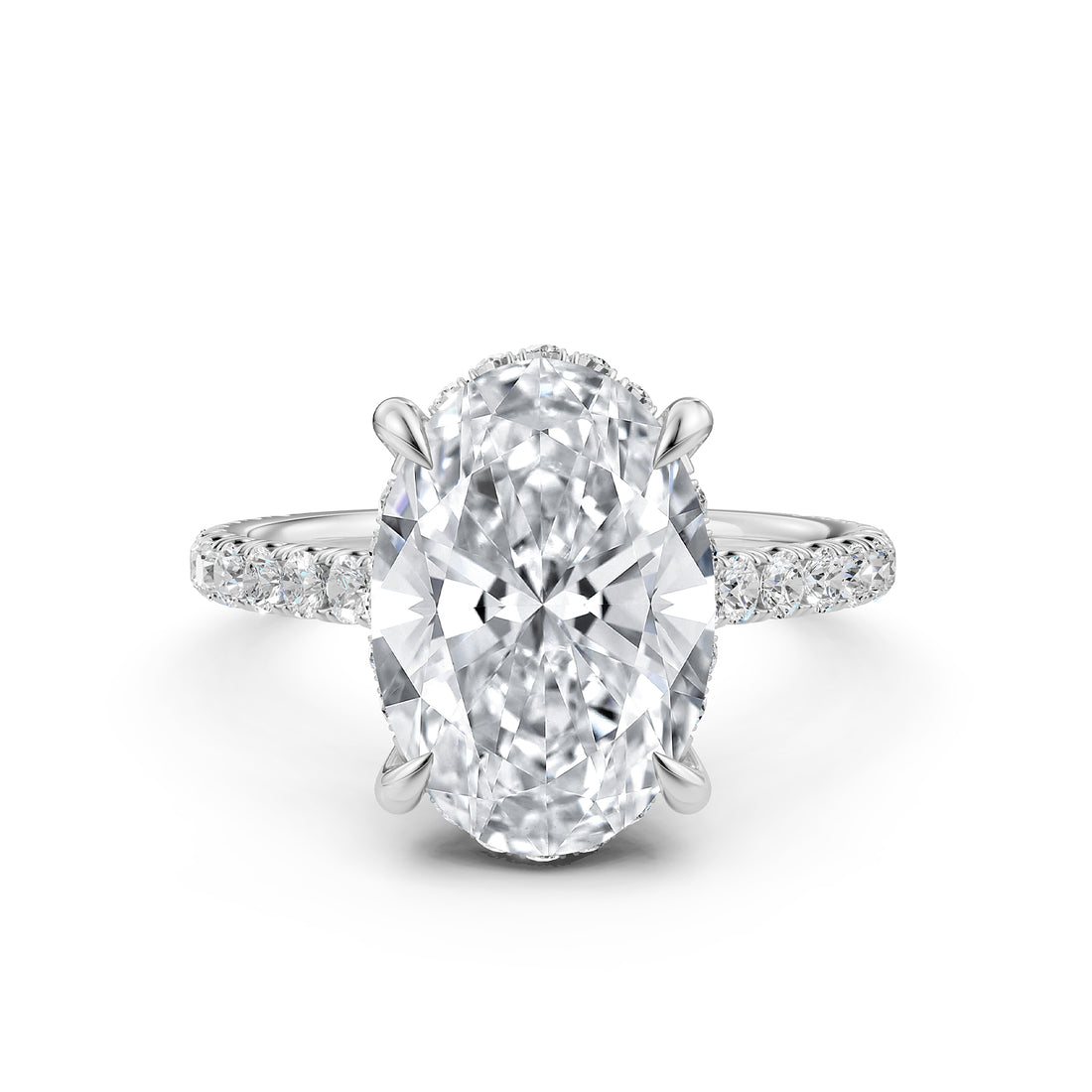 French U Pave Hidden Halo Lab Grown Diamond Oval Engagement Ring
