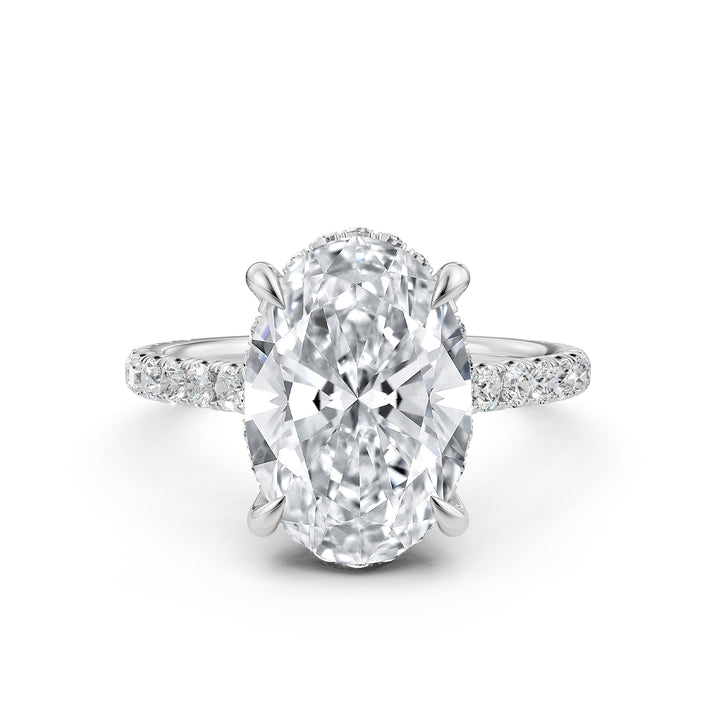 French U Pave Hidden Halo Lab Grown Diamond Oval Engagement Ring