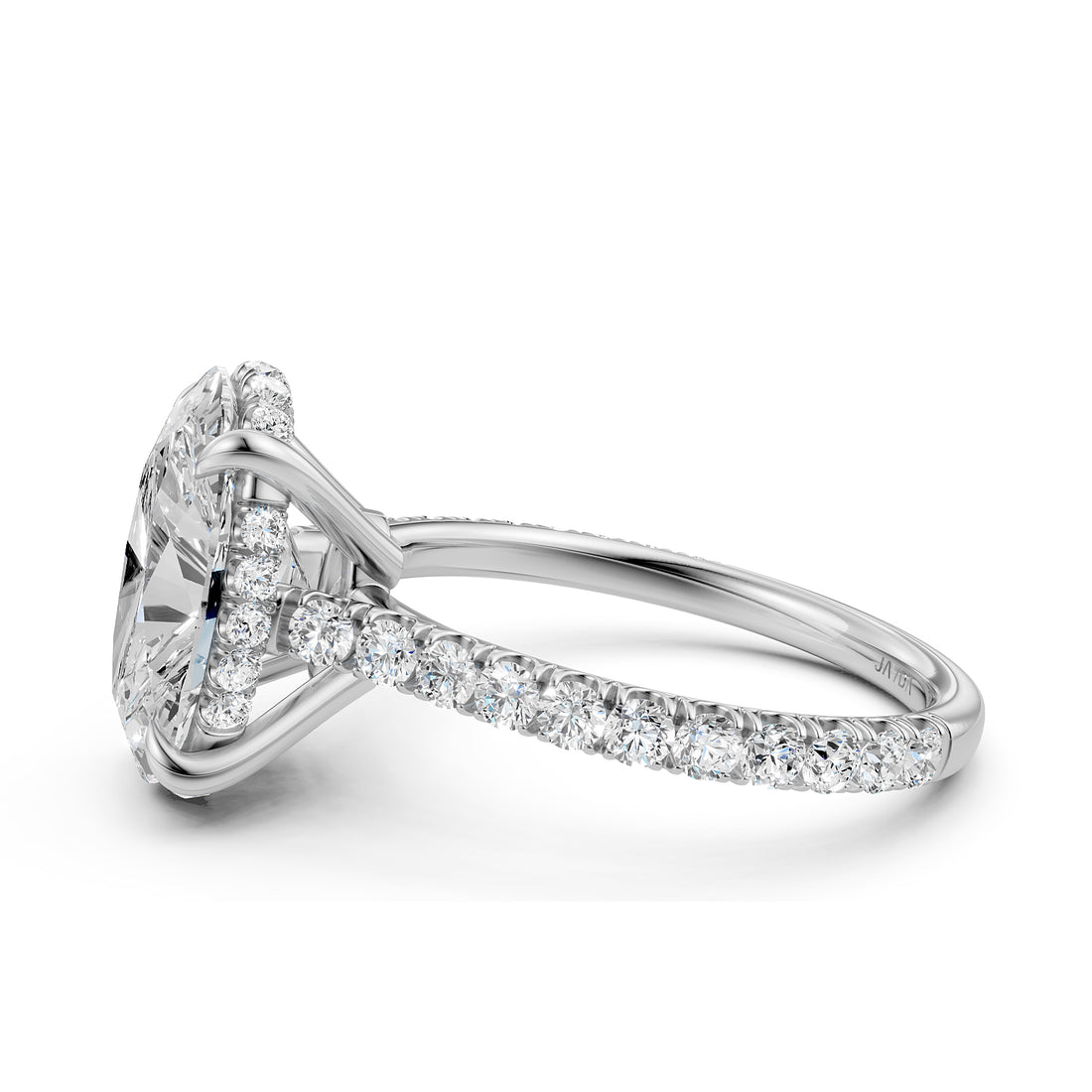 French U Pave Hidden Halo Lab Grown Diamond Oval Engagement Ring