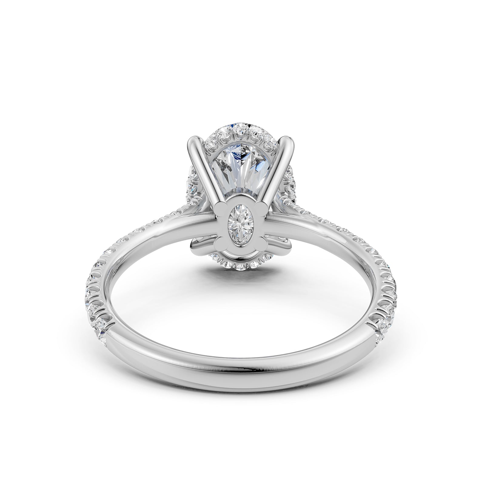 French U Pave Hidden Halo Lab Grown Diamond Oval Engagement Ring