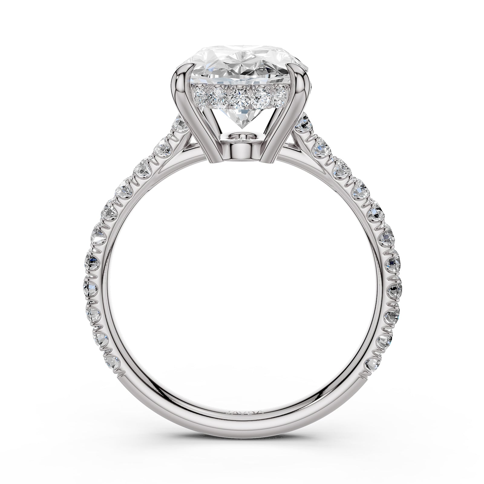 French U Pave Set Hidden Halo Lab Grown Diamond Engagement Ring IGI Certified 3.52 Ctw.