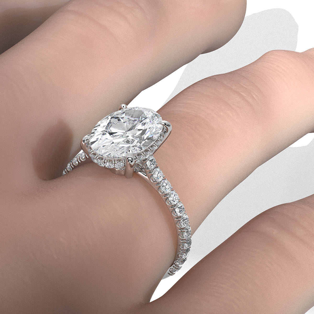 French U Pave Set Hidden Halo Lab Grown Diamond Engagement Ring IGI Certified 3.52 Ctw.