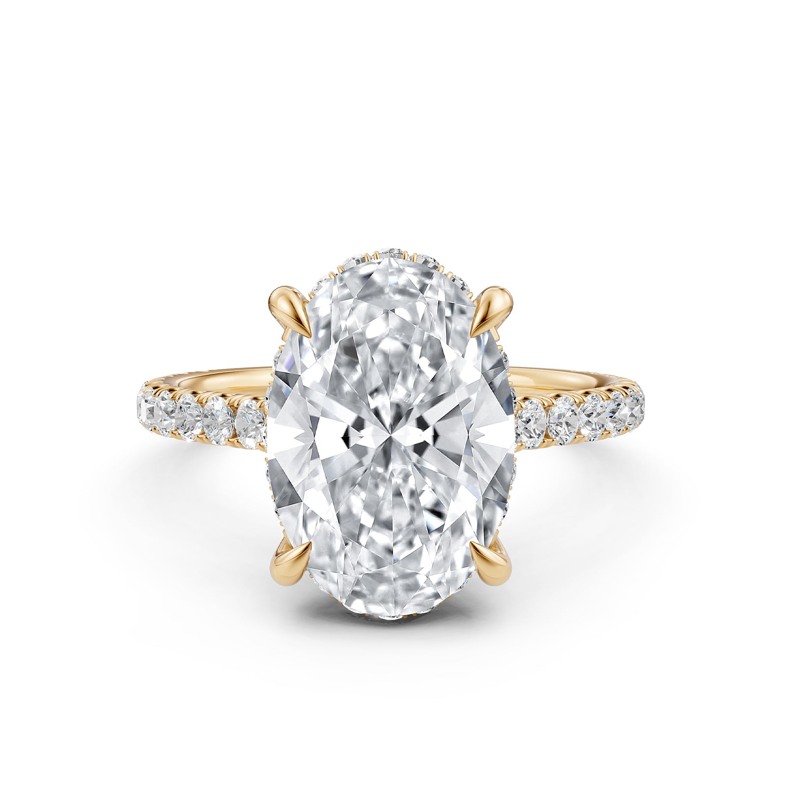 French U Pave Set Hidden Halo Lab Grown Diamond Engagement Ring IGI Certified 3.52 Ctw.