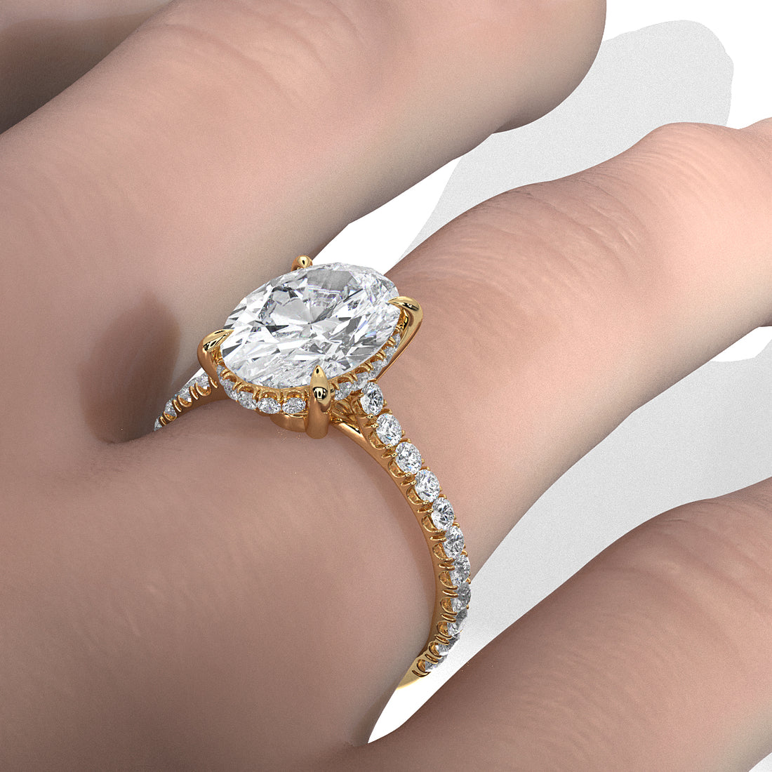 French U Pave Set Hidden Halo Lab Grown Diamond Engagement Ring IGI Certified 3.52 Ctw.