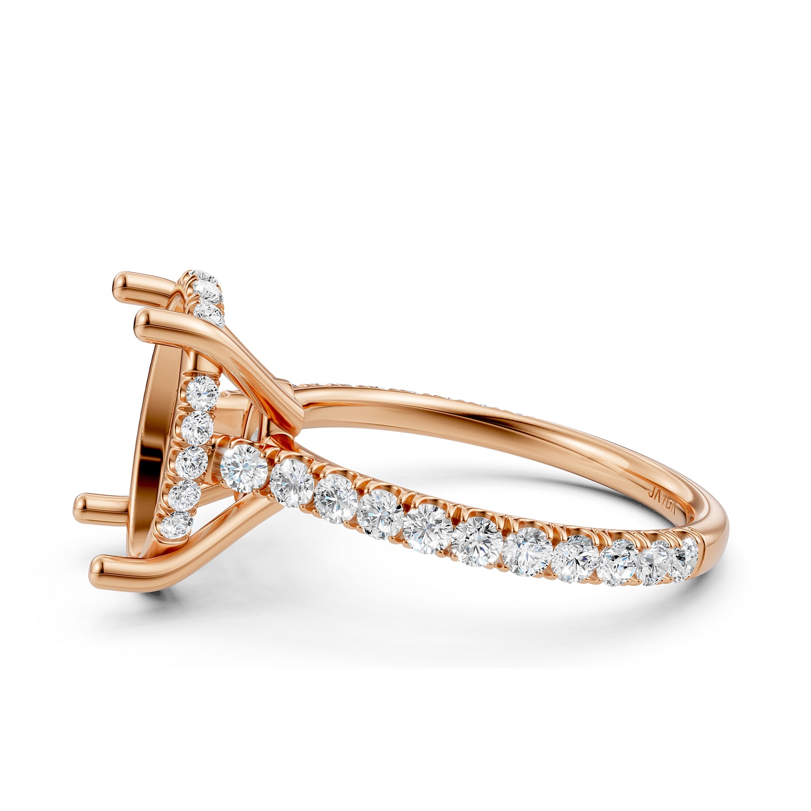 French U Pave Set Hidden Halo Lab Grown Diamond Semi Mount Engagement Ring 0.52 Ct.