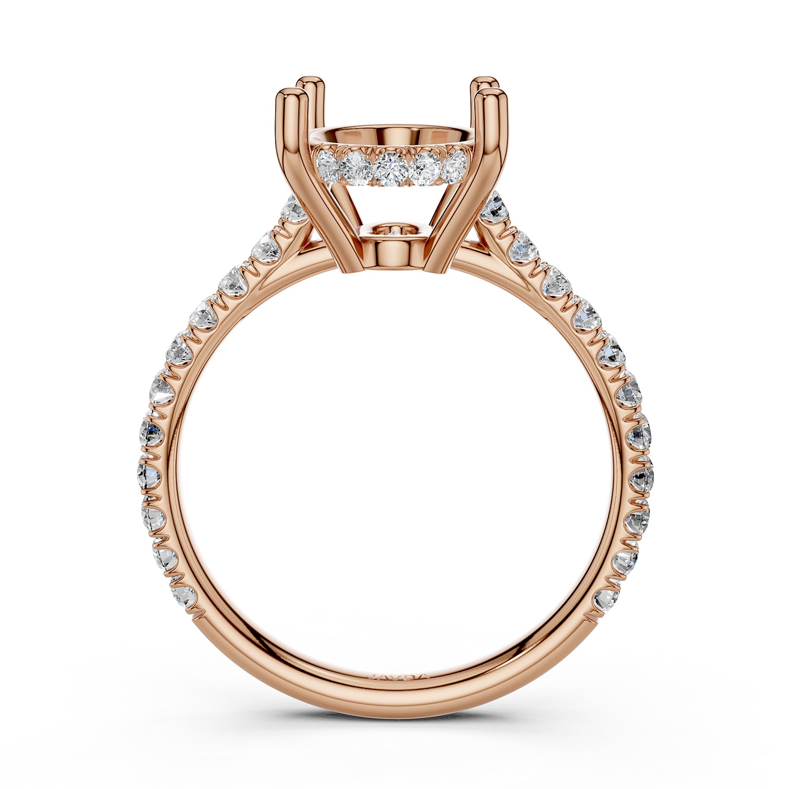 French U Pave Set Hidden Halo Lab Grown Diamond Semi Mount Engagement Ring 0.52 Ct.