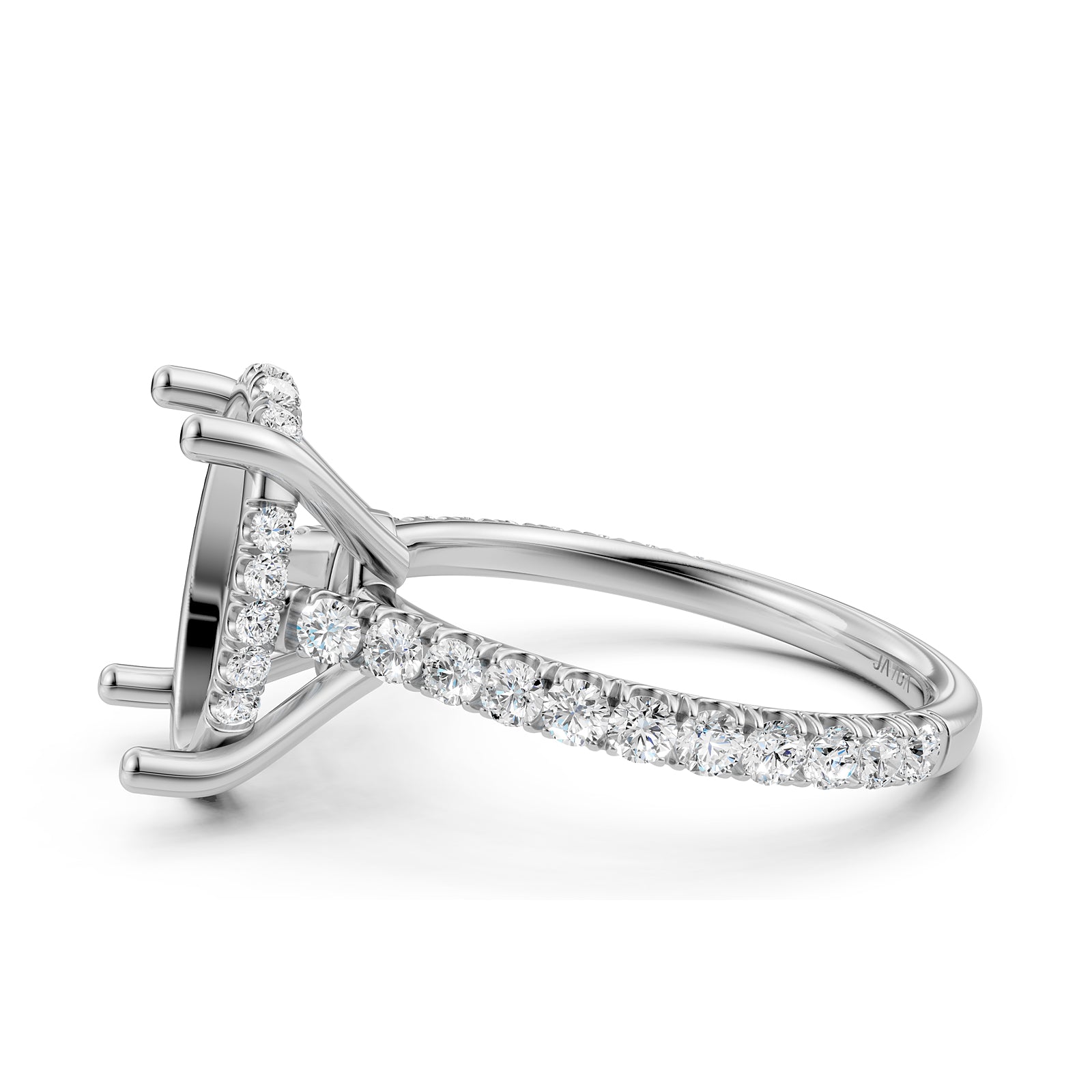 French U Pave Set Hidden Halo Lab Grown Diamond Semi Mount Engagement Ring 0.52 Ct.