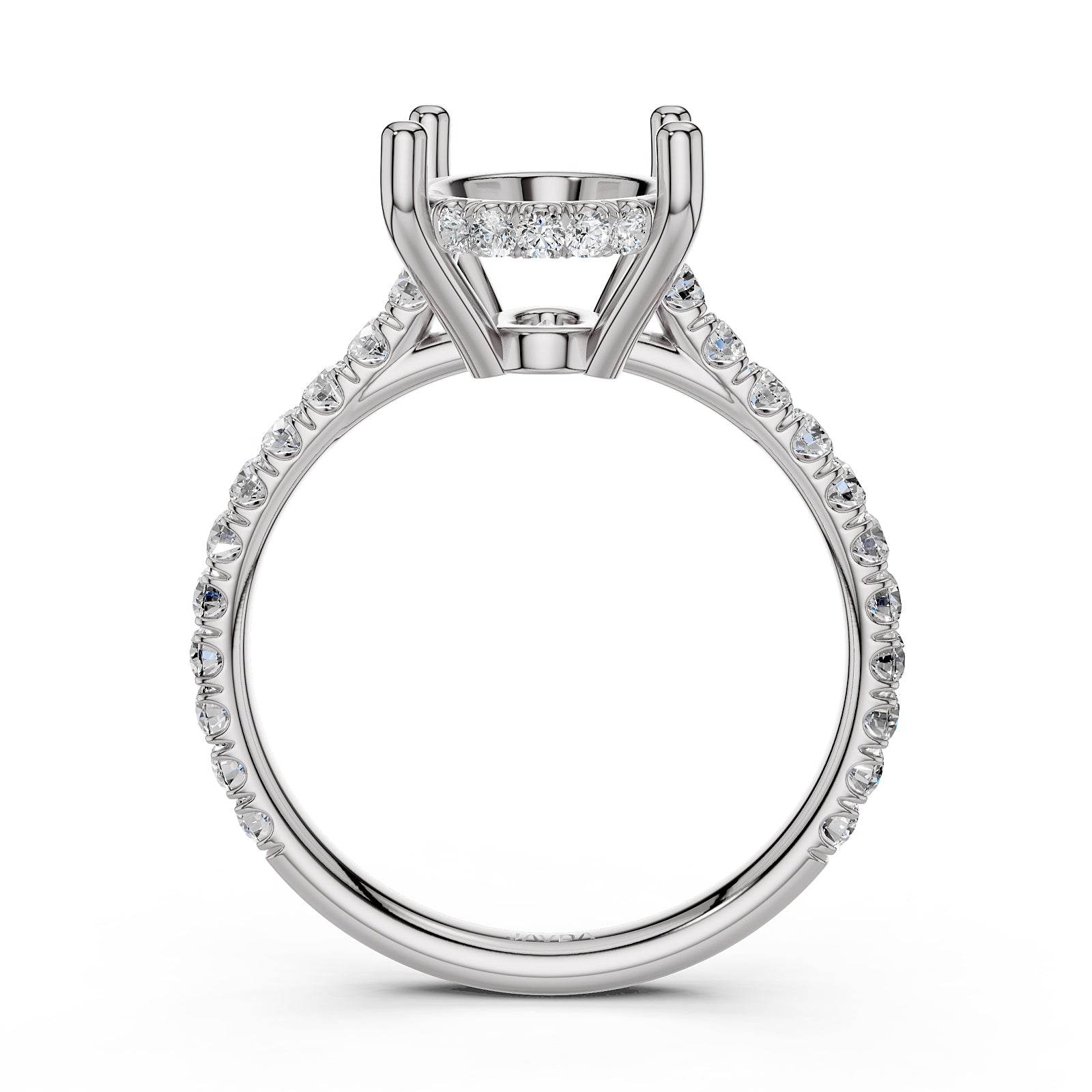 French U Pave Set Hidden Halo Lab Grown Diamond Semi Mount Engagement Ring 0.52 Ct.