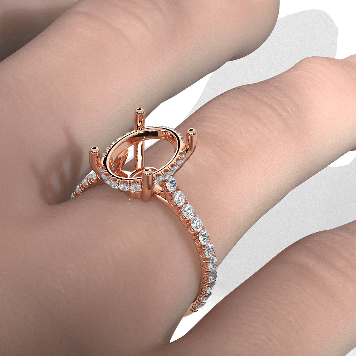 French U Pave Set Hidden Halo Lab Grown Diamond Semi Mount Engagement Ring 0.52 Ct.