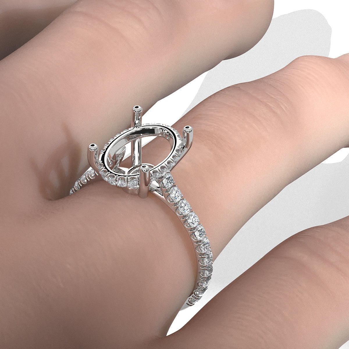 French U Pave Set Hidden Halo Lab Grown Diamond Semi Mount Engagement Ring 0.52 Ct.