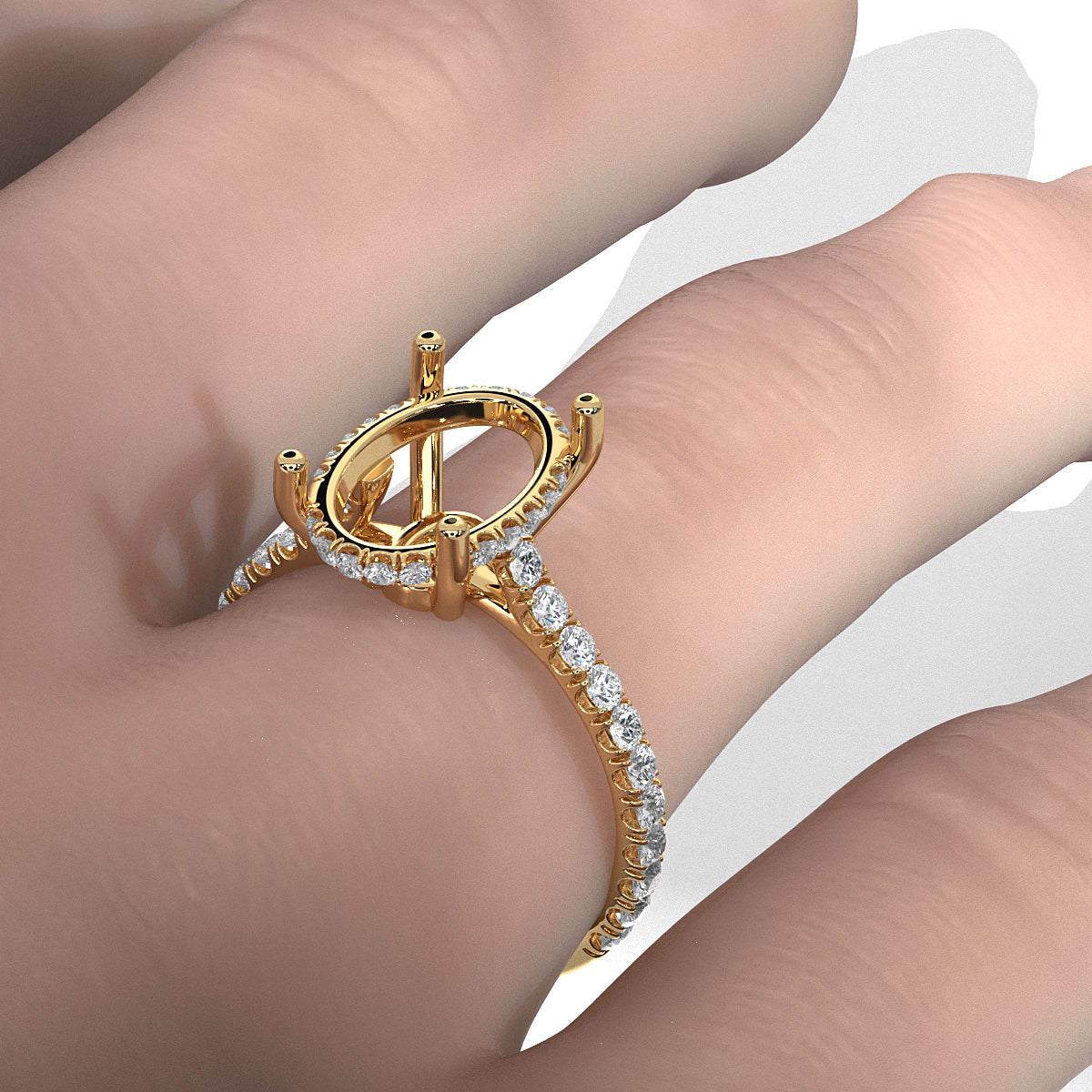 French U Pave Set Hidden Halo Lab Grown Diamond Semi Mount Engagement Ring 0.52 Ct.