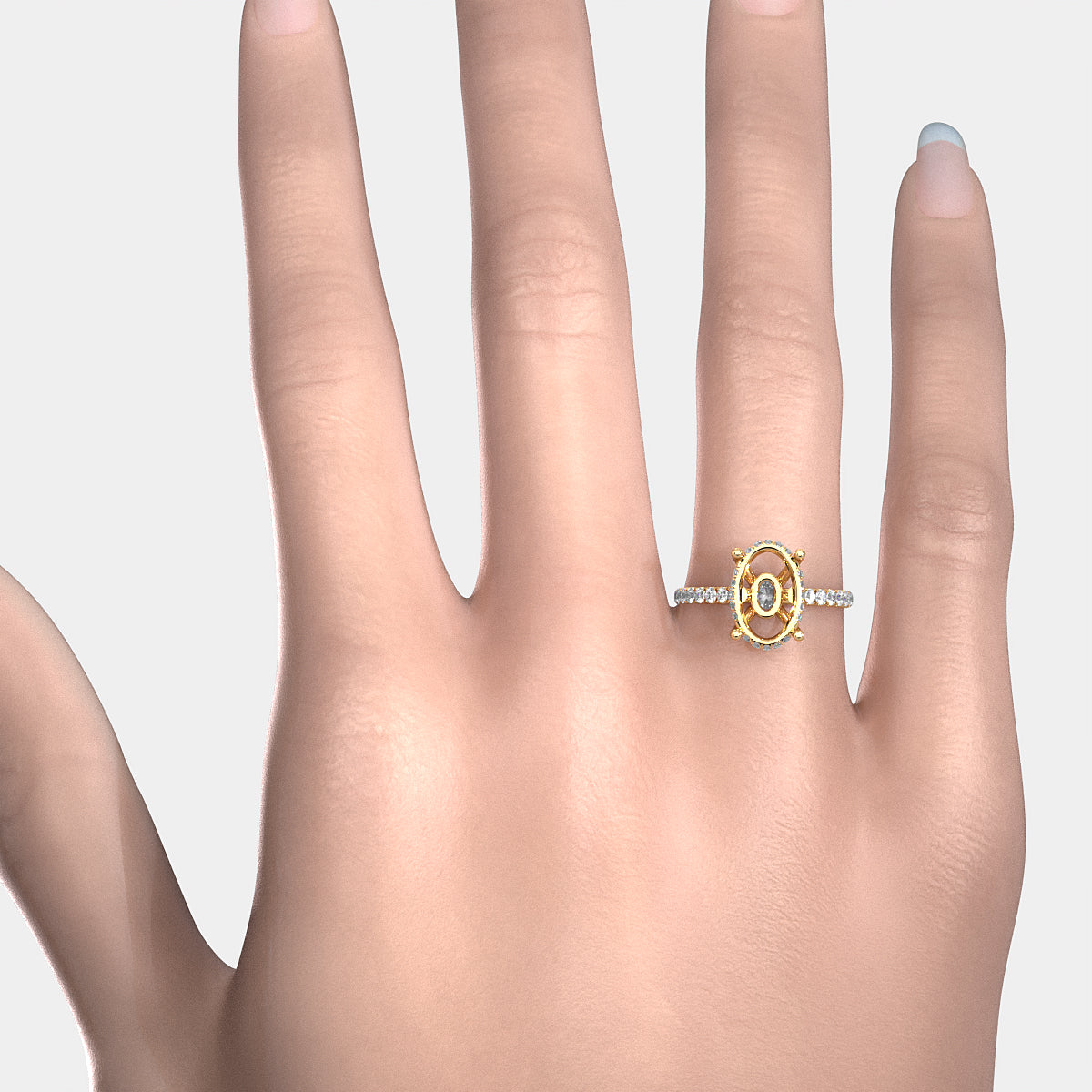 French U Pave Set Hidden Halo Lab Grown Diamond Semi Mount Engagement Ring 0.52 Ct.