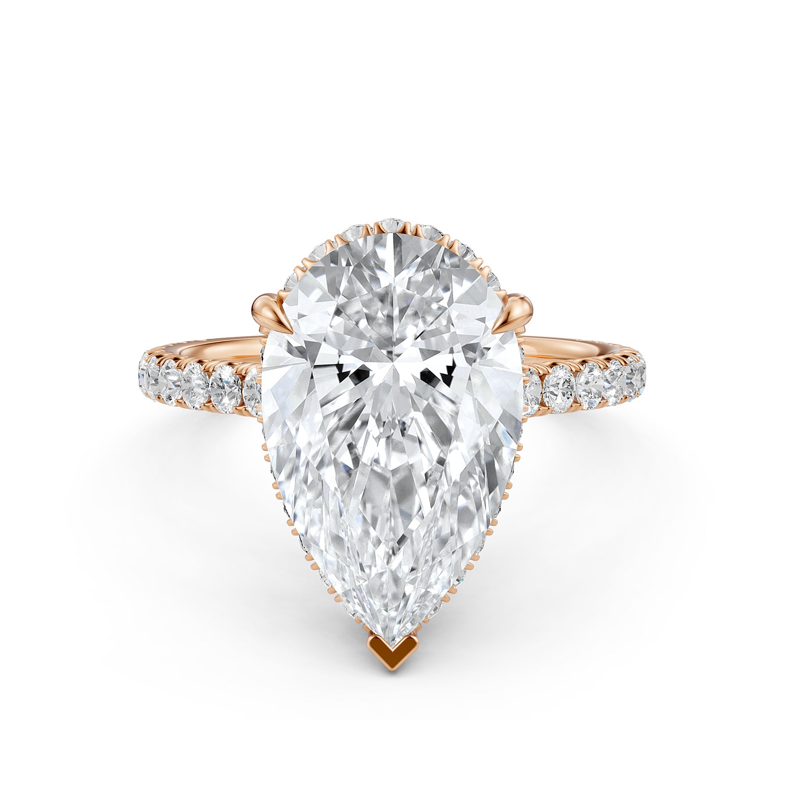 French U Pave Hidden Halo Lab Grown Diamond Pear Engagement Ring