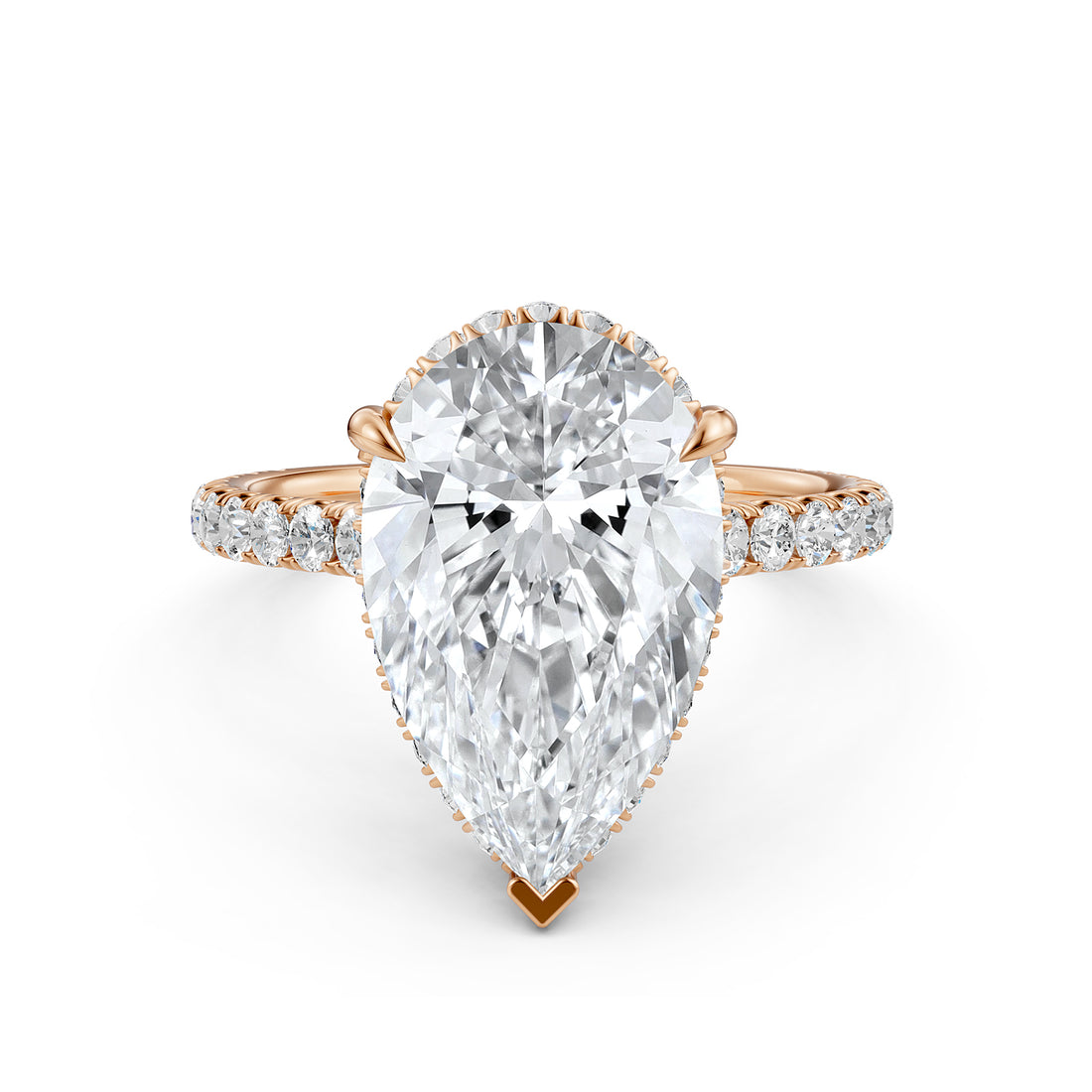 French U Pave Hidden Halo Lab Grown Diamond Pear Engagement Ring