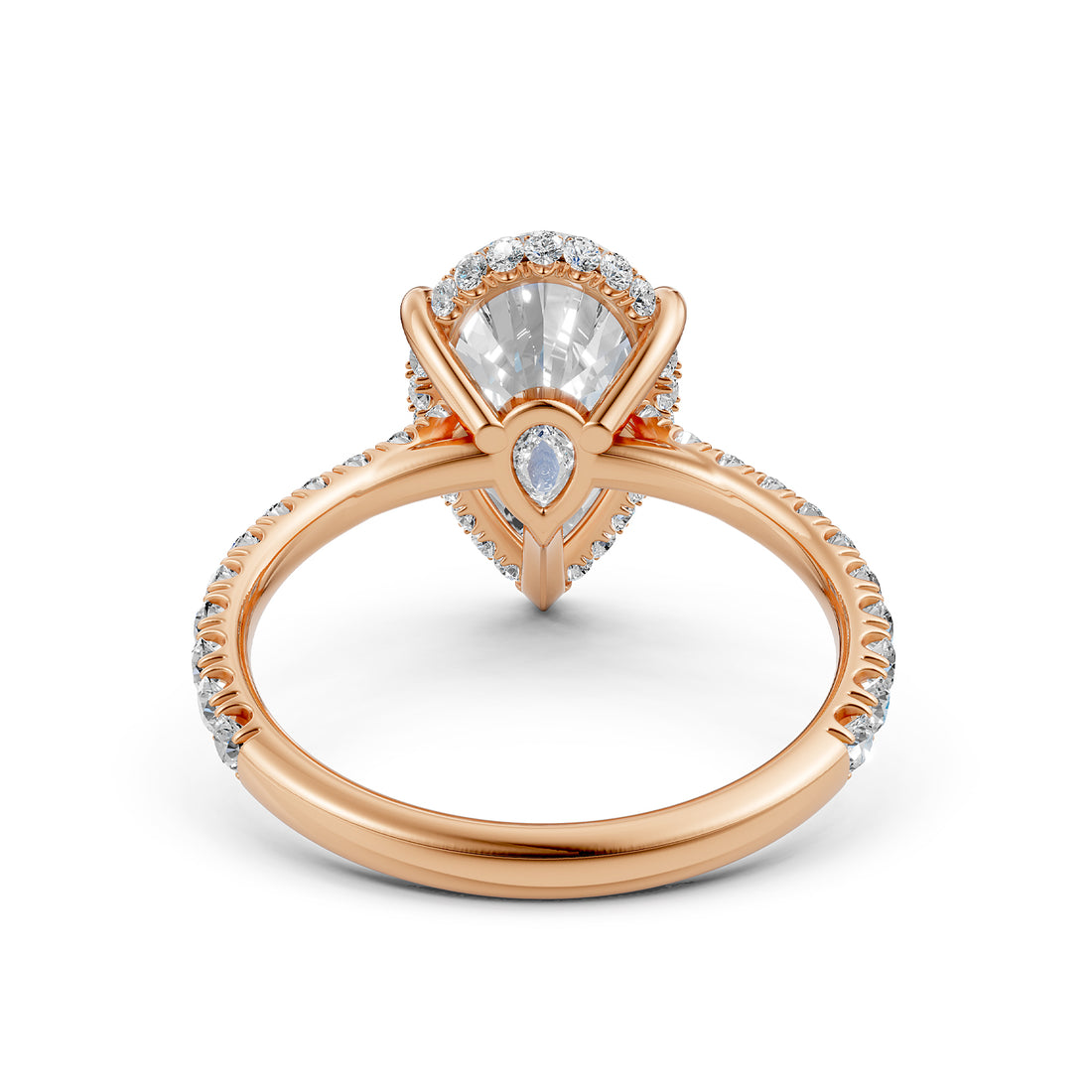 French U Pave Hidden Halo Lab Grown Diamond Pear Engagement Ring