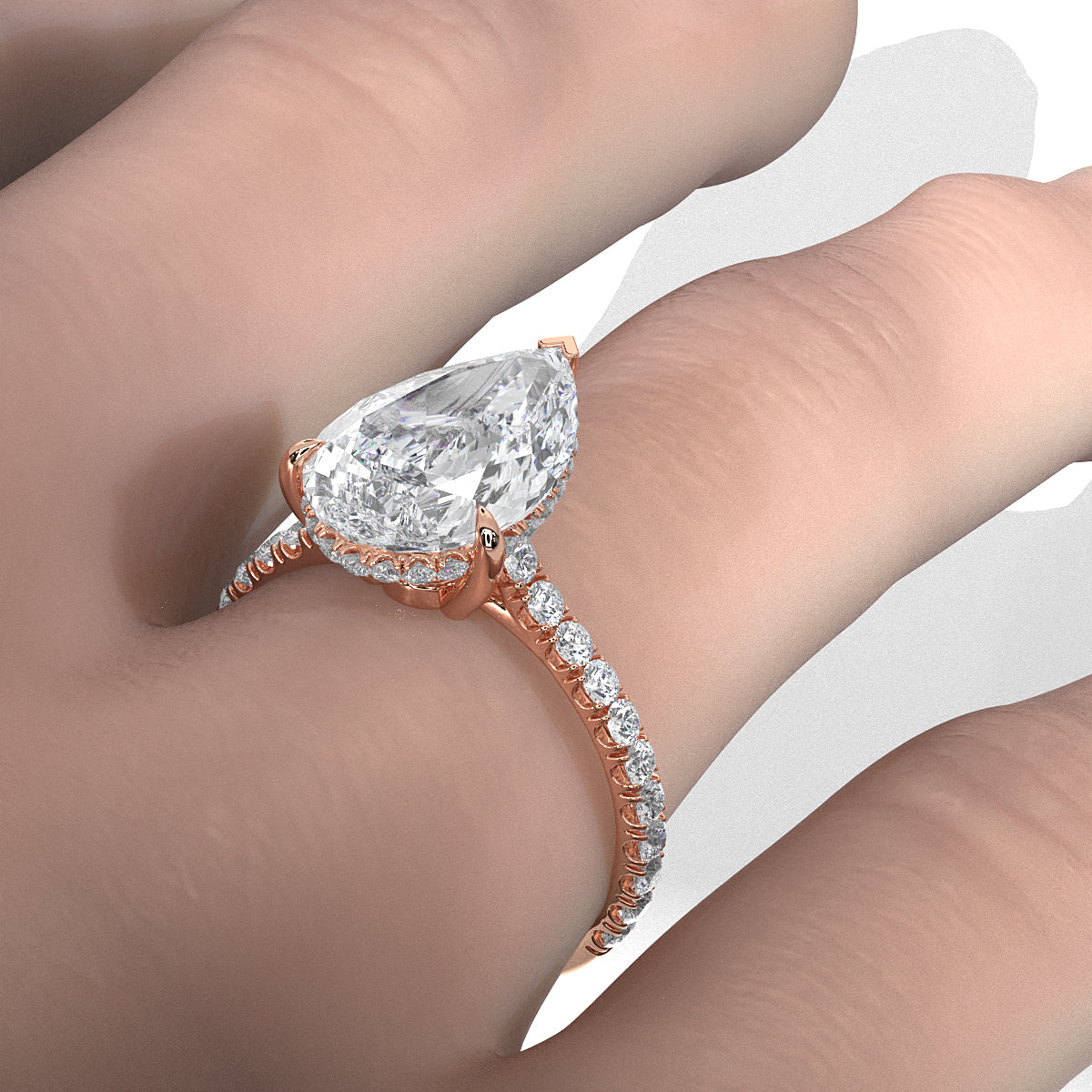 French U Pave Set Hidden Halo Lab Grown Diamond Engagement Ring IGI Certified 3.52 Ctw.