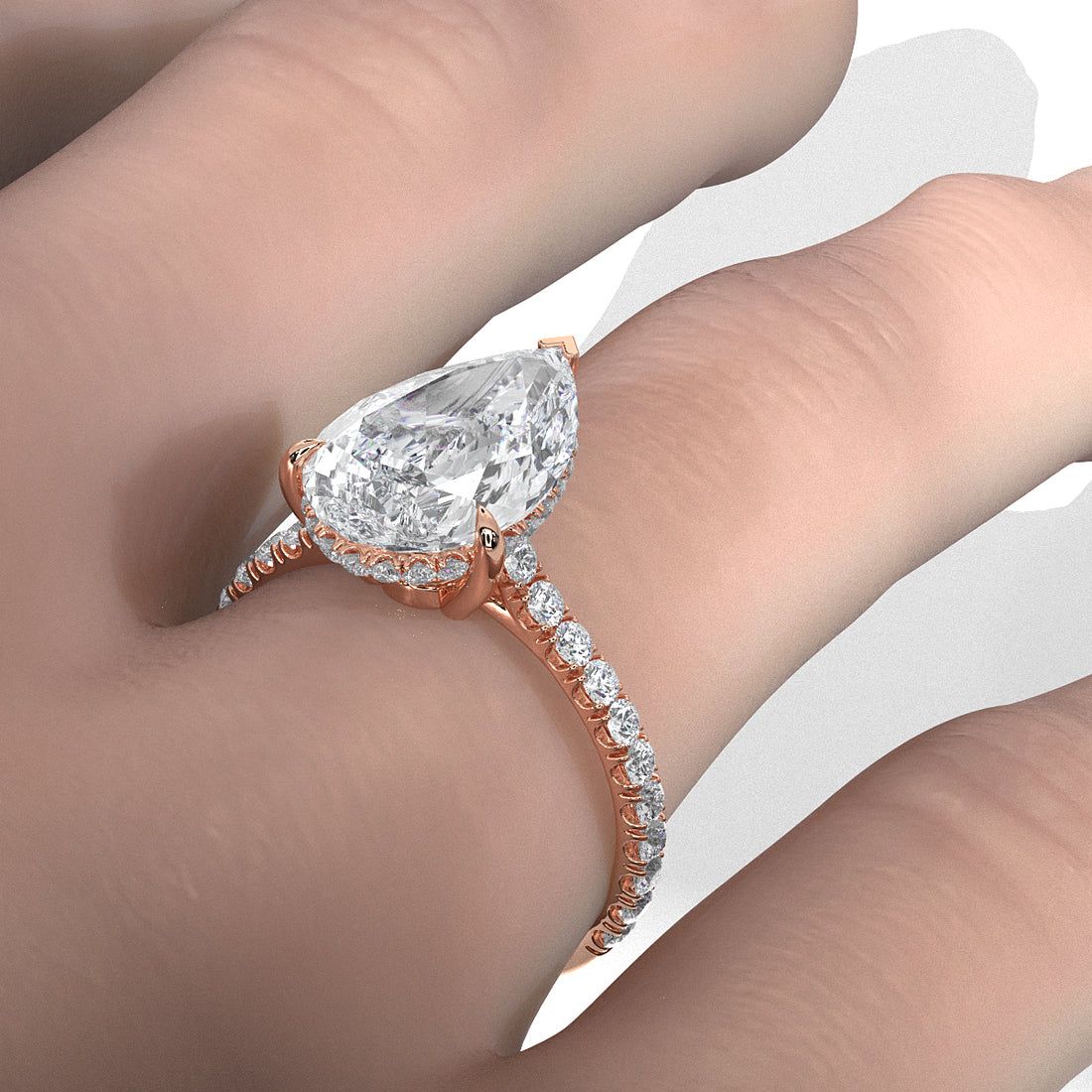 French U Pave Set Hidden Halo Lab Grown Diamond Engagement Ring IGI Certified 3.52 Ctw.