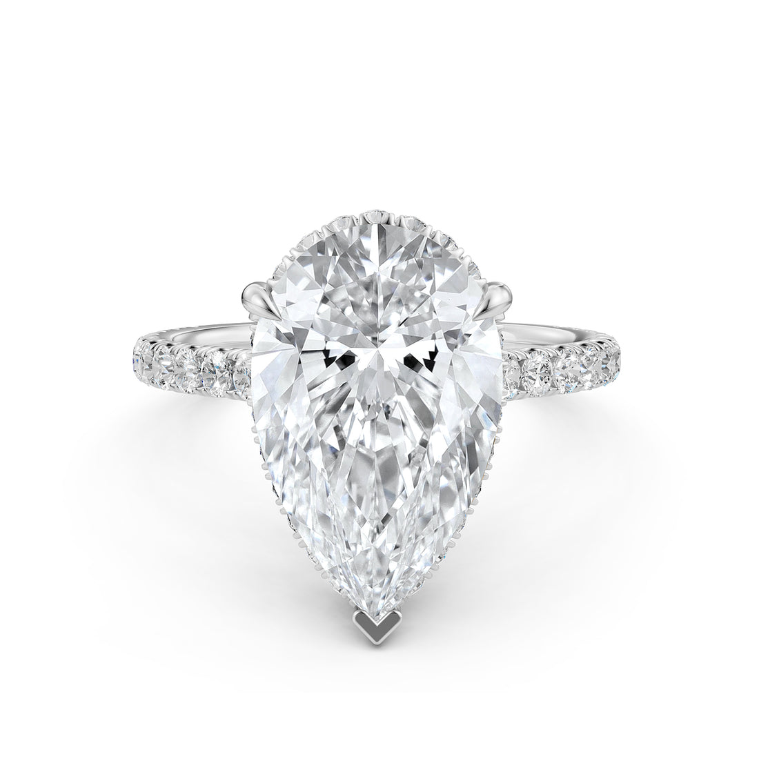 French U Pave Hidden Halo Lab Grown Diamond Pear Engagement Ring