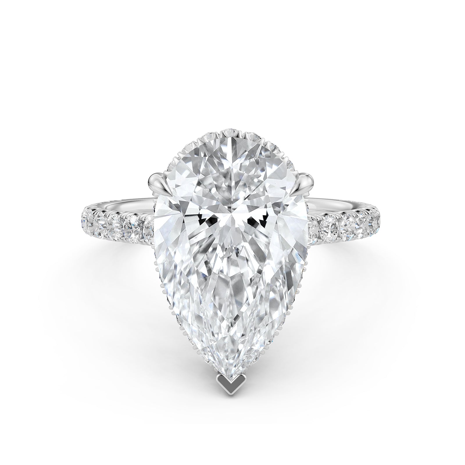 French U Pave Set Hidden Halo Lab Grown Diamond Engagement Ring IGI Certified 3.52 Ctw.