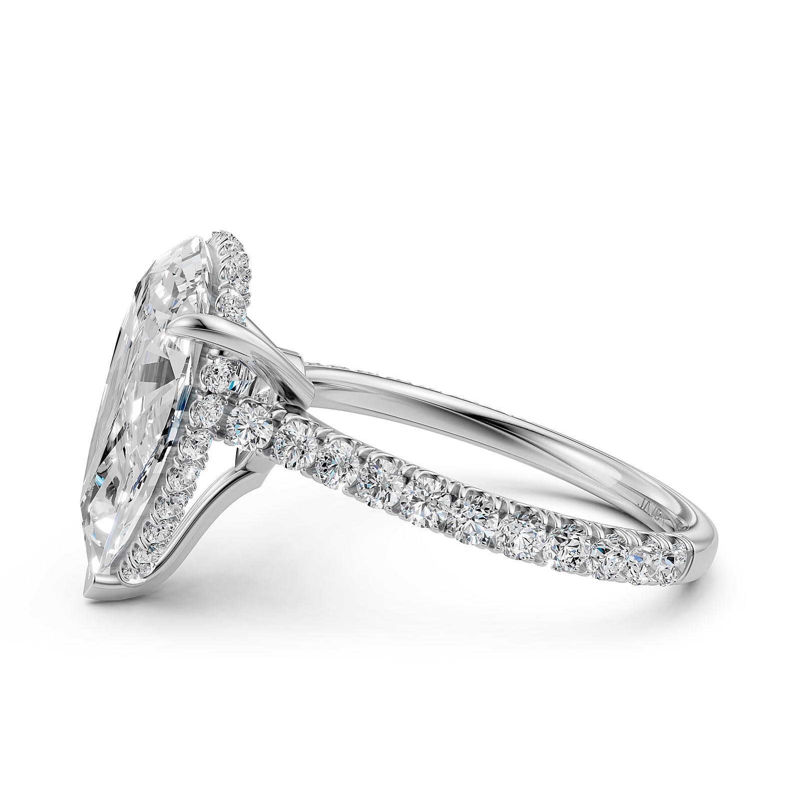 French U Pave Hidden Halo Lab Grown Diamond Pear Engagement Ring