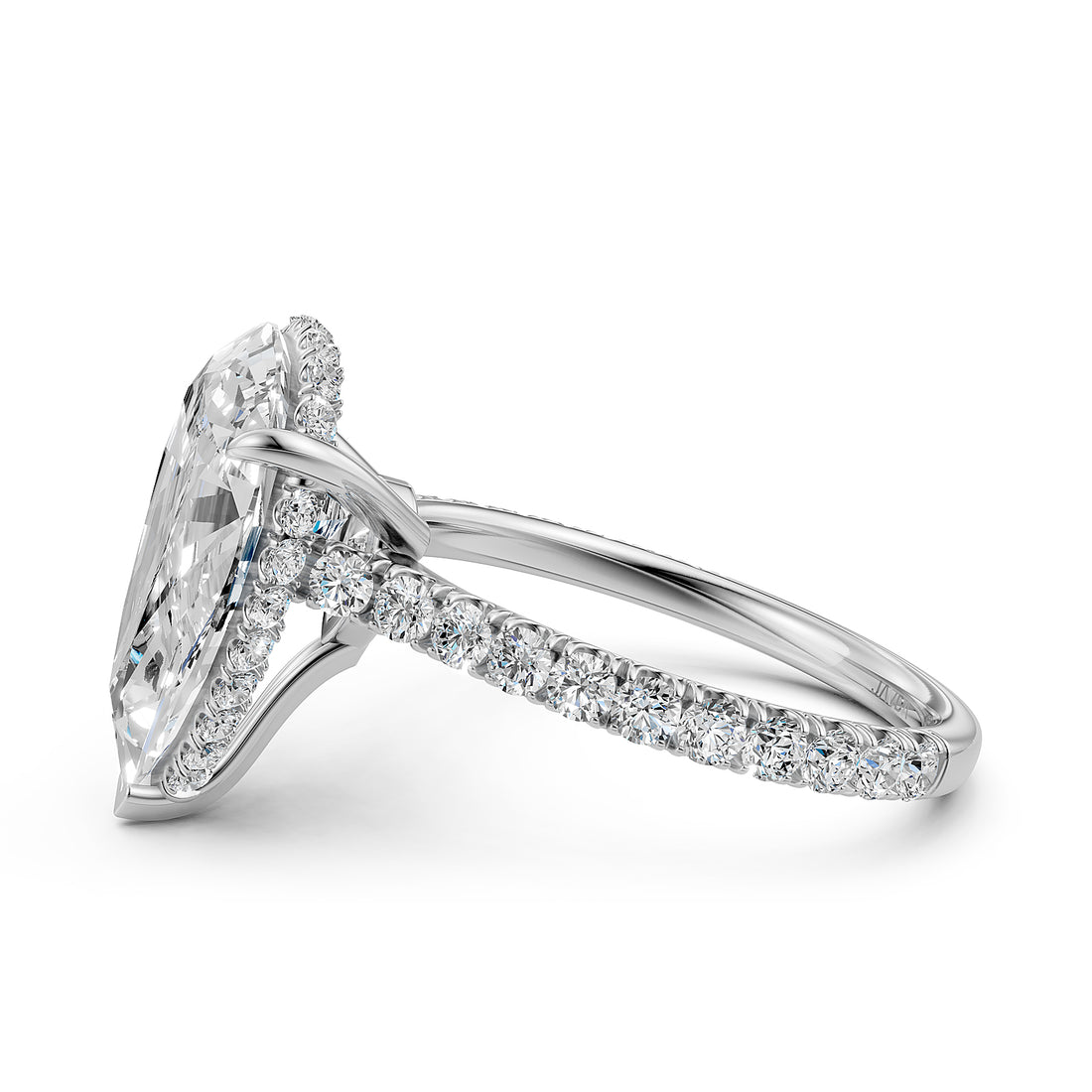 French U Pave Hidden Halo Lab Grown Diamond Pear Engagement Ring